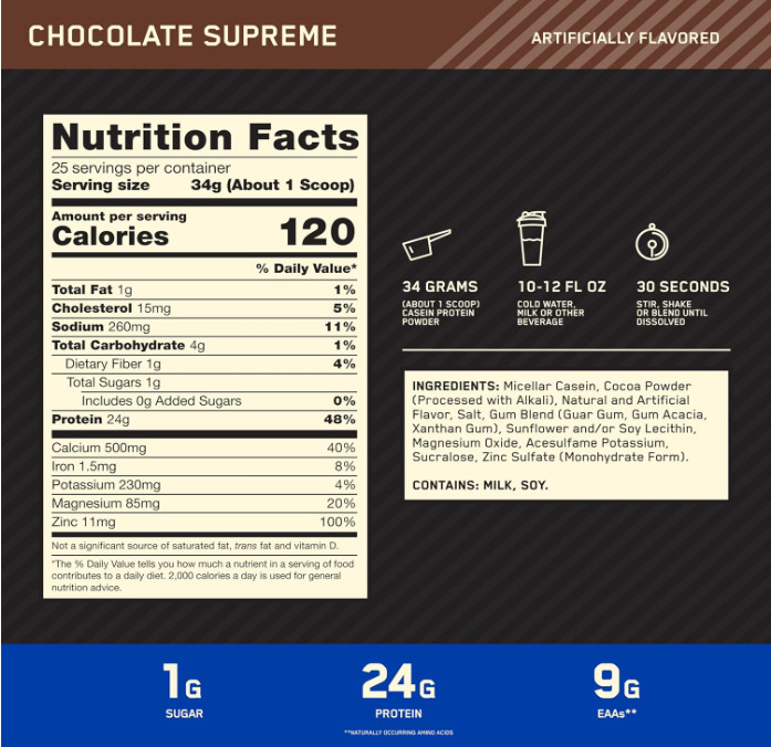 Optimum Nutrition Gold Standard Micellar Casein Protein Powder, Chocolate, 2 lb