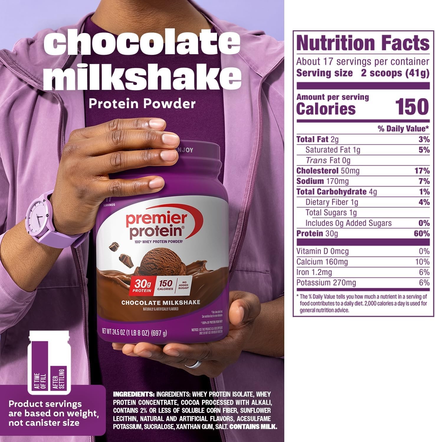 Premier Protein Powder, Chocolate, 100% Whey, 30g High Protein, 17 Servings