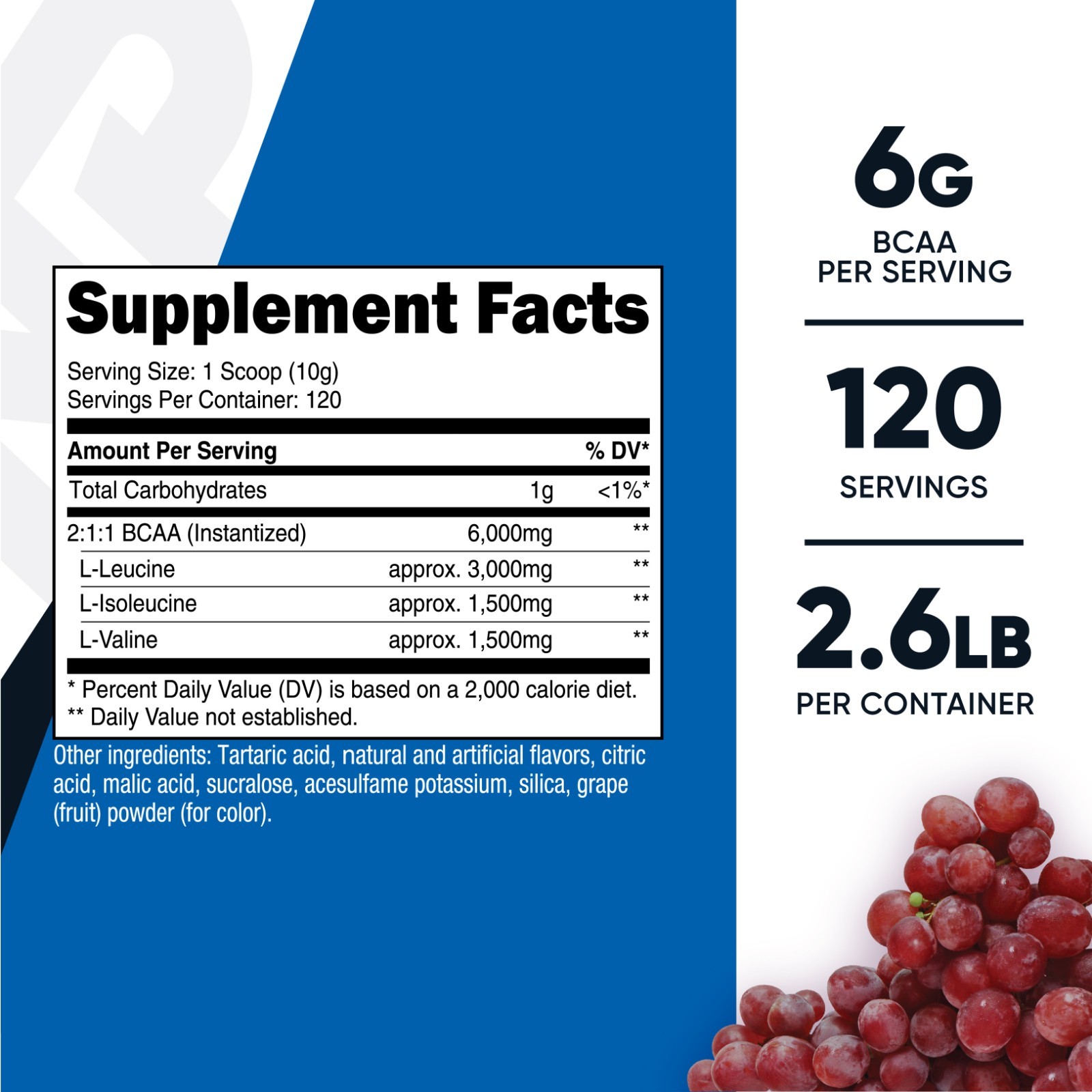 Nutricost BCAA Powder 2:1:1 (Grape, 120 Servings) – Gluten Free, Non-GMO