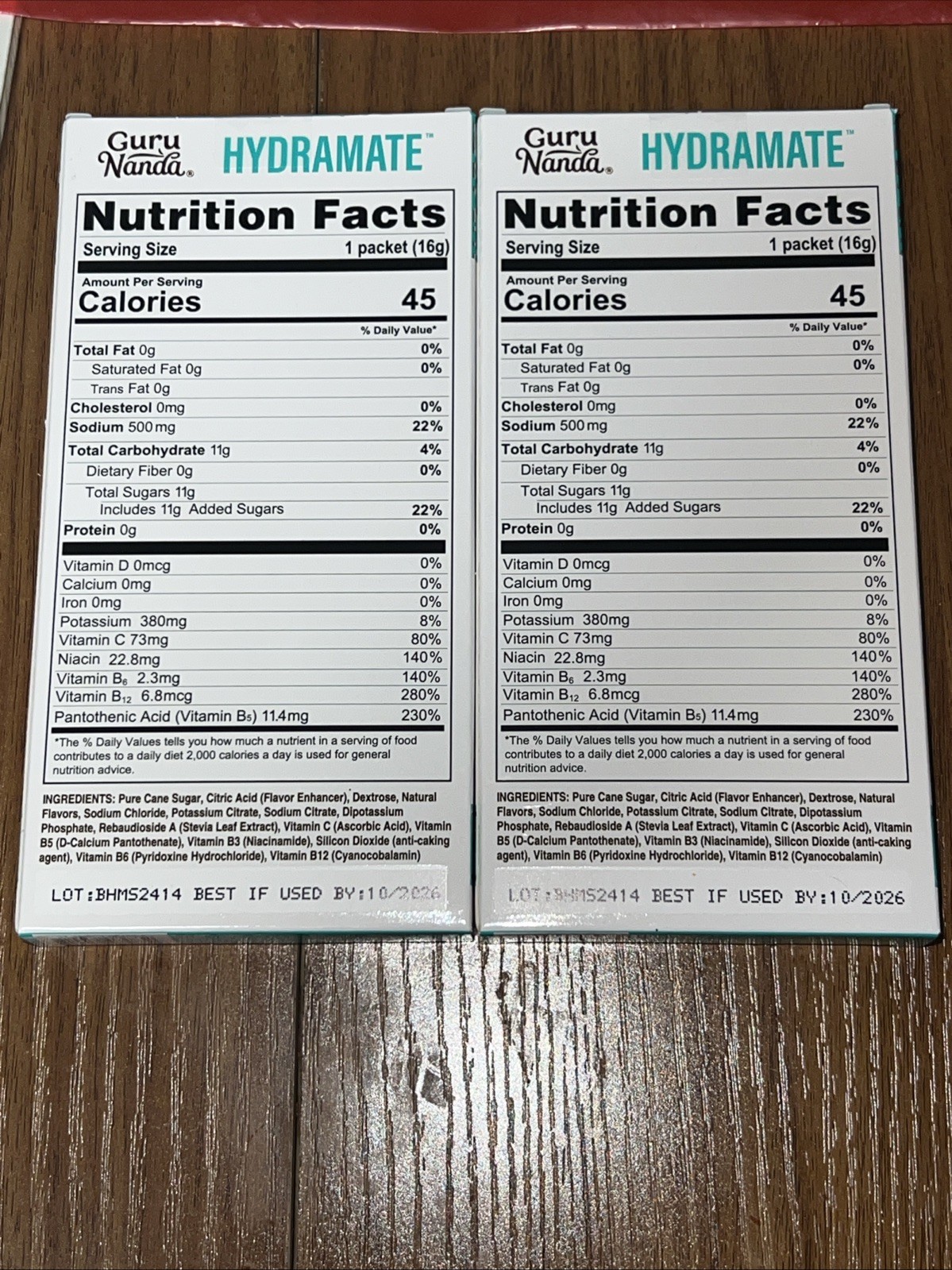 Guru Nanda Hydramate Electrolytes Drink Mix Extra Hydration W/ Vitamins 2 Boxes.