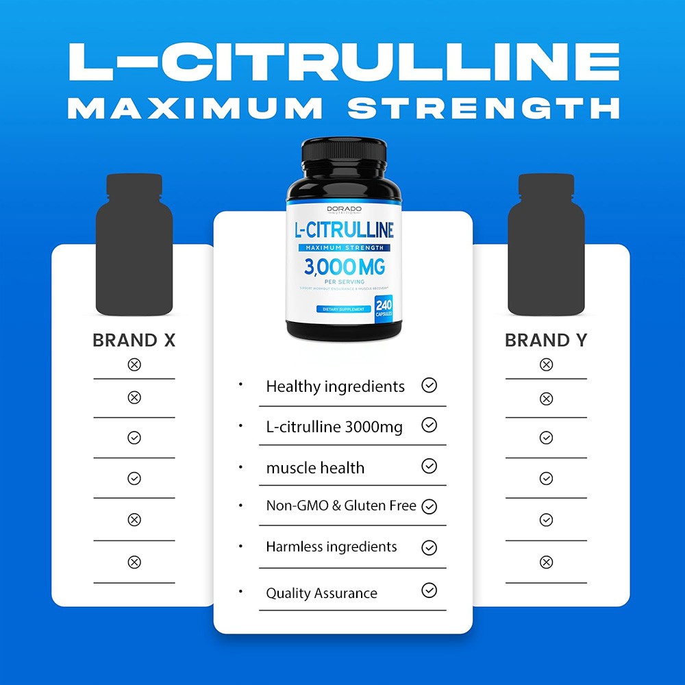 3000mg L-Citrulline Support Muscle Recovery* Gluten Free 30/60/120 Capsules