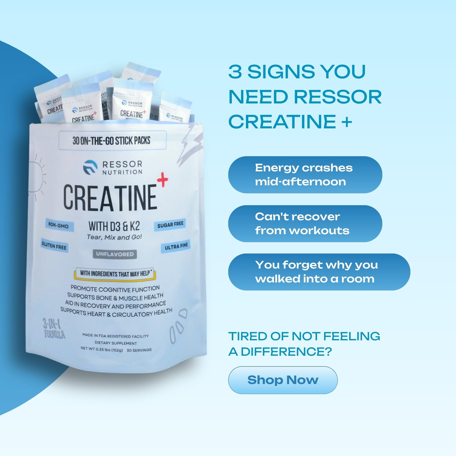 Ressor Creatine Monohydrate Powder EXP: 07/2026, 5g Micronized Creatine Travel