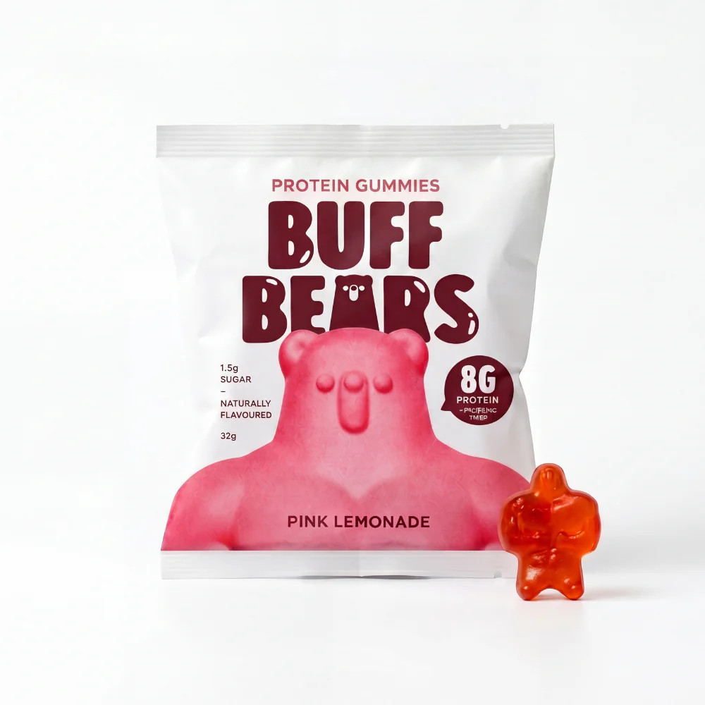 New Buff Bears Protein Gummies Pink Lemonade 12 x 32g Packs