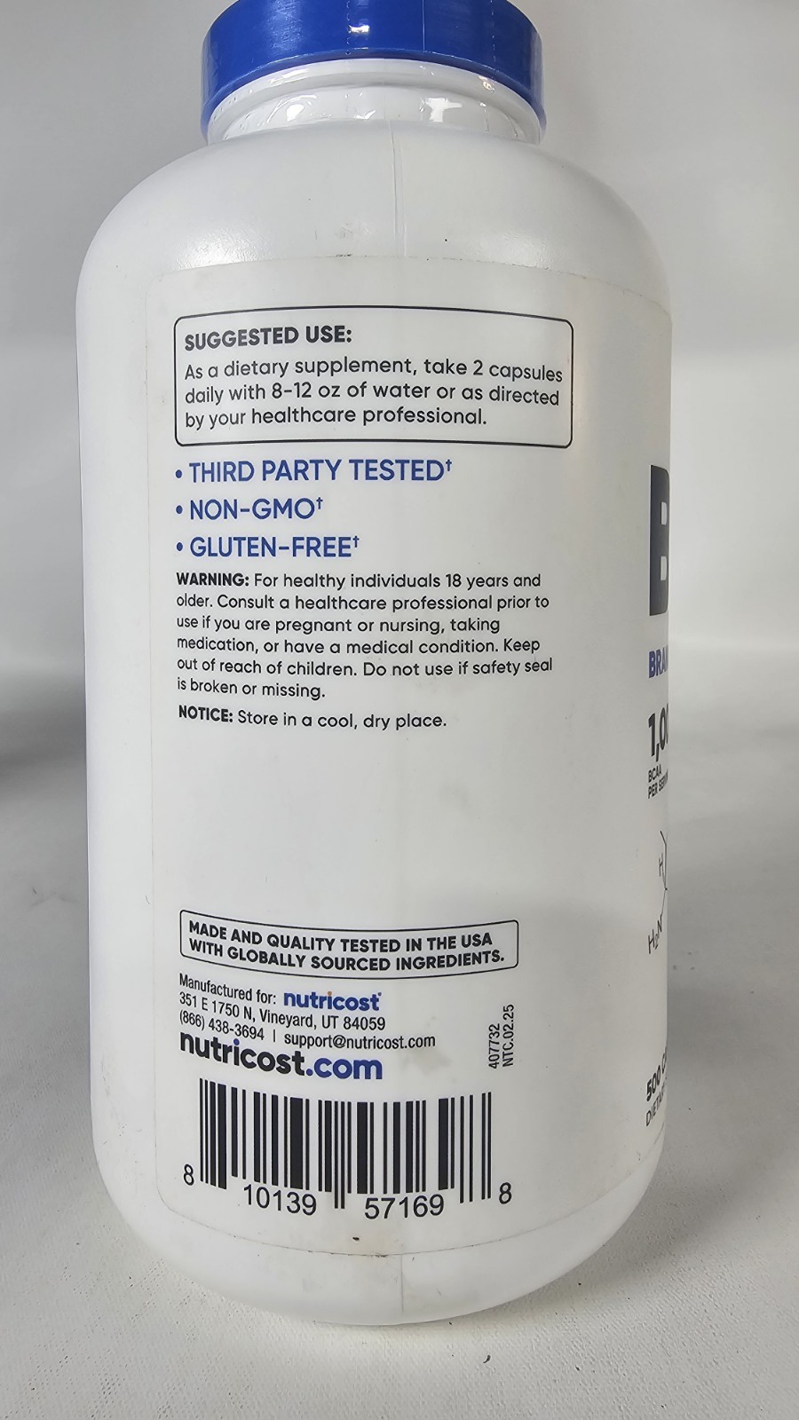 BCAA 2:1:1 1000mg Capsules 500 Caps 250 Servings Exp 03/2028