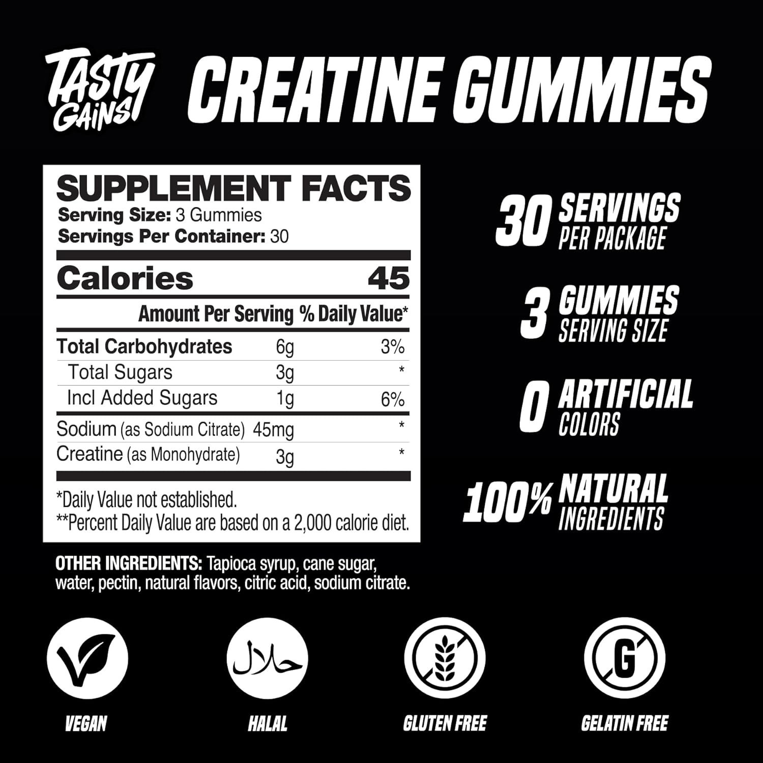 TASTY GAINS Creatine 90 Gummies – 90g of Creatine Monohydrate Blue Raspberry