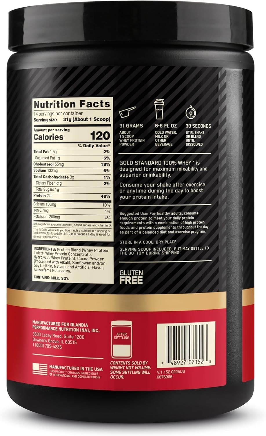 Double Rich Chocolate Whey Protein Powder – 24g Protein Per Serving, Gluten-Free