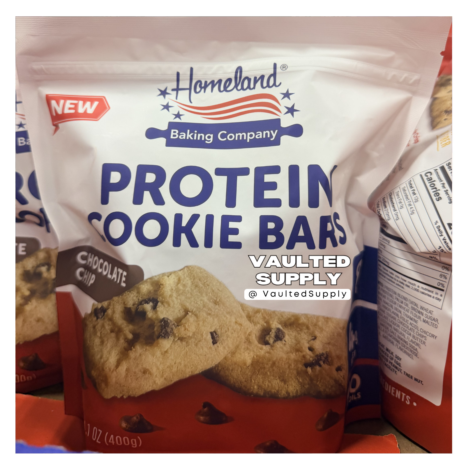 Homeland Protein Cookie Bars Chocolate Chip 2 Pack 8g Protein Snack Bars 14.1oz