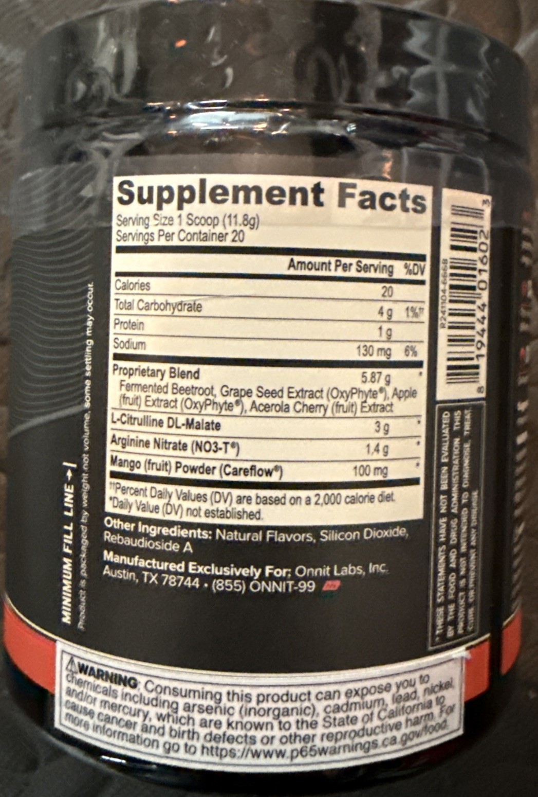 ONNIT TOTAL NITRIC OXIDE PERFORMANCE SUPPORT SUPPLEMENT 8.32oz Exp: 07/2027