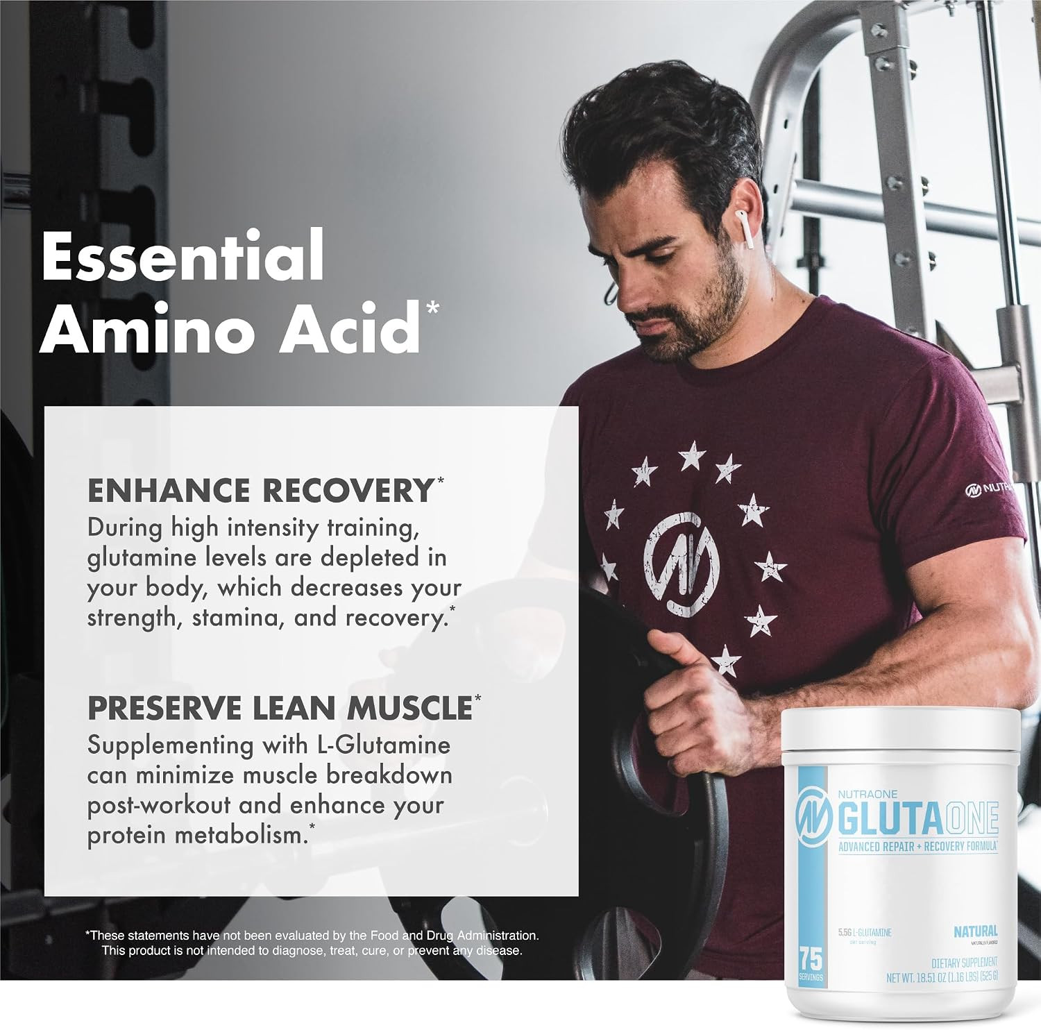 Glutaone L-Glutamine Powder Post Workout Recovery Supplement (75 Servings)