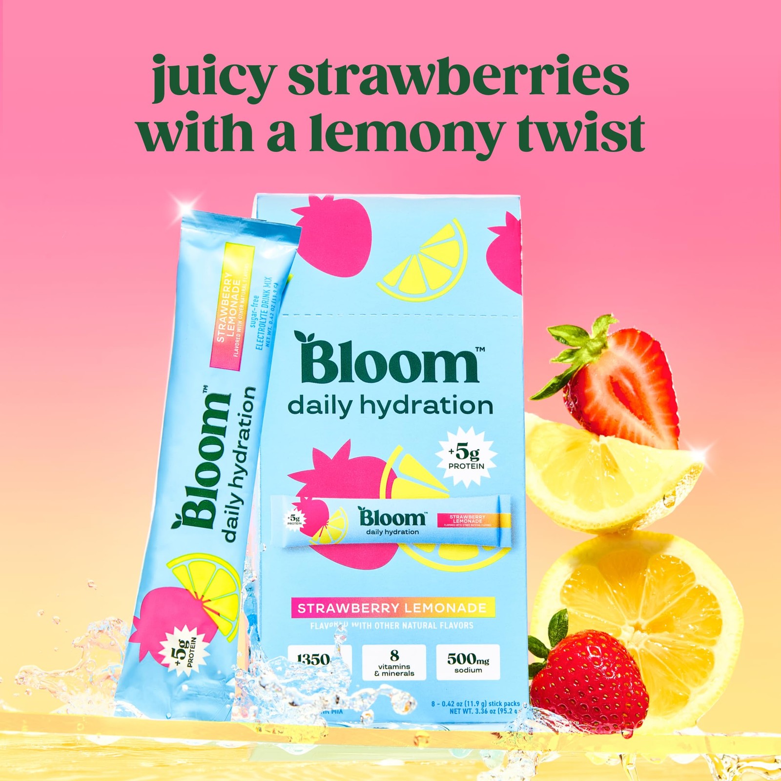 Bloom Daily Hydration Electrolyte Powder Packets with Collagen, 5g 5 Servings