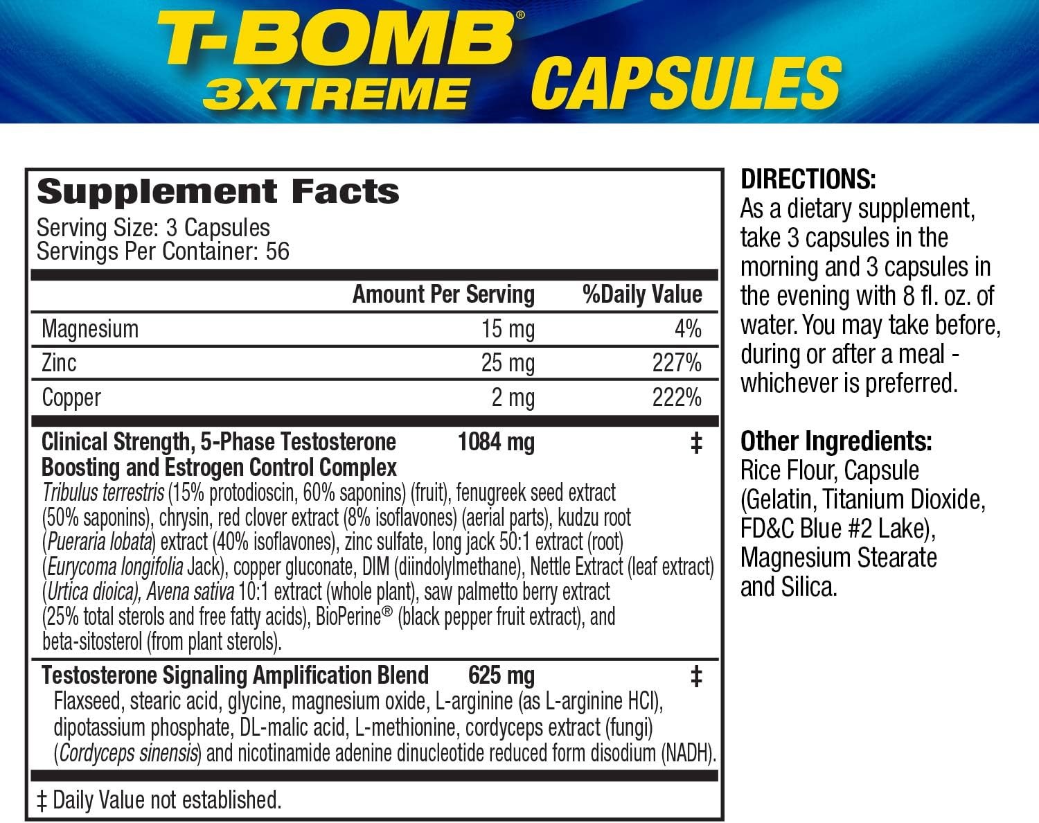 T-Bomb 3Xtreme Clinically Tested Testosterone Booster Men Libido Support168Count