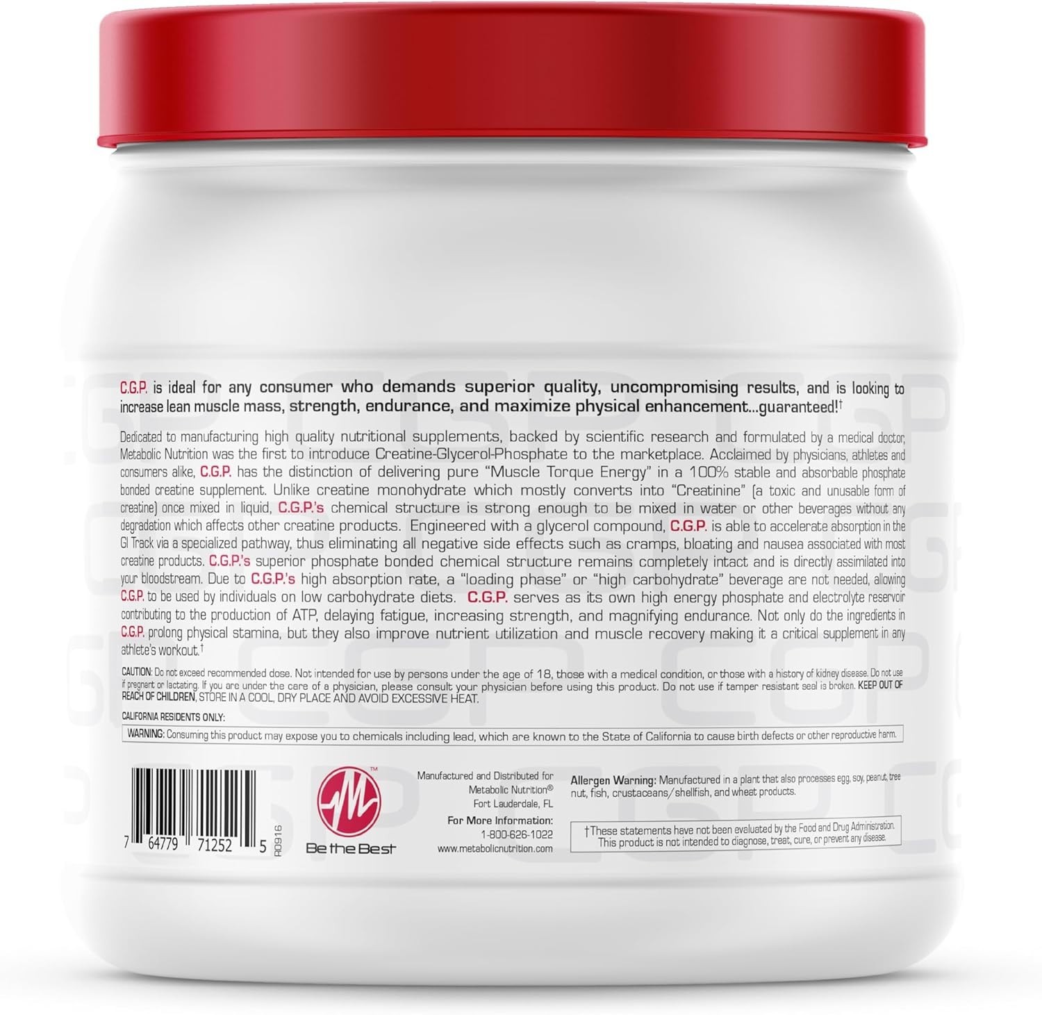 Metabolic Nutrition, CGP, Creatine Glycerol Phosphate Fruit Punch Powder