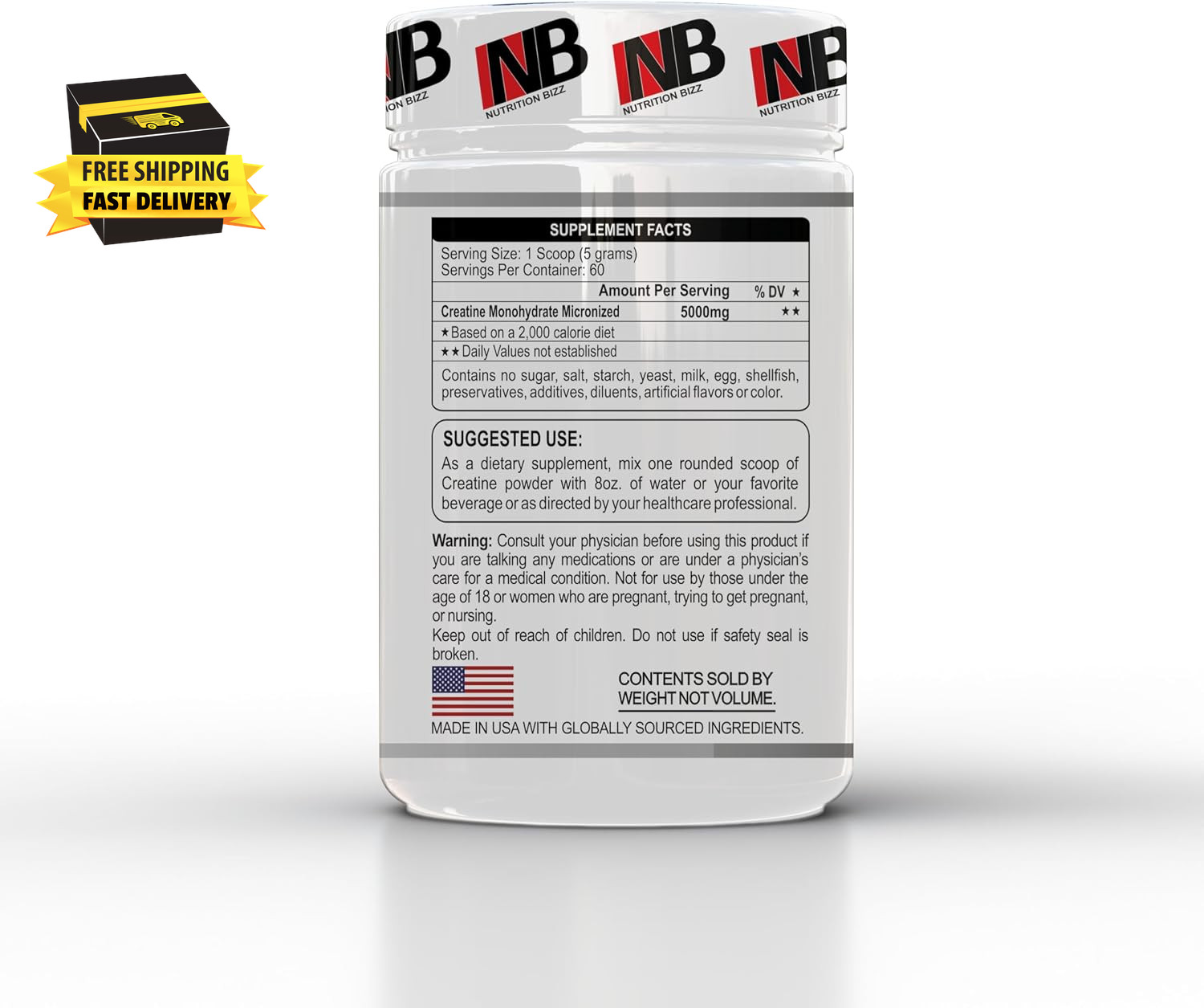 Micronized Creatine Monohydrate Powder 300 Grams Unflavored 60 Days Supply 5 Gra