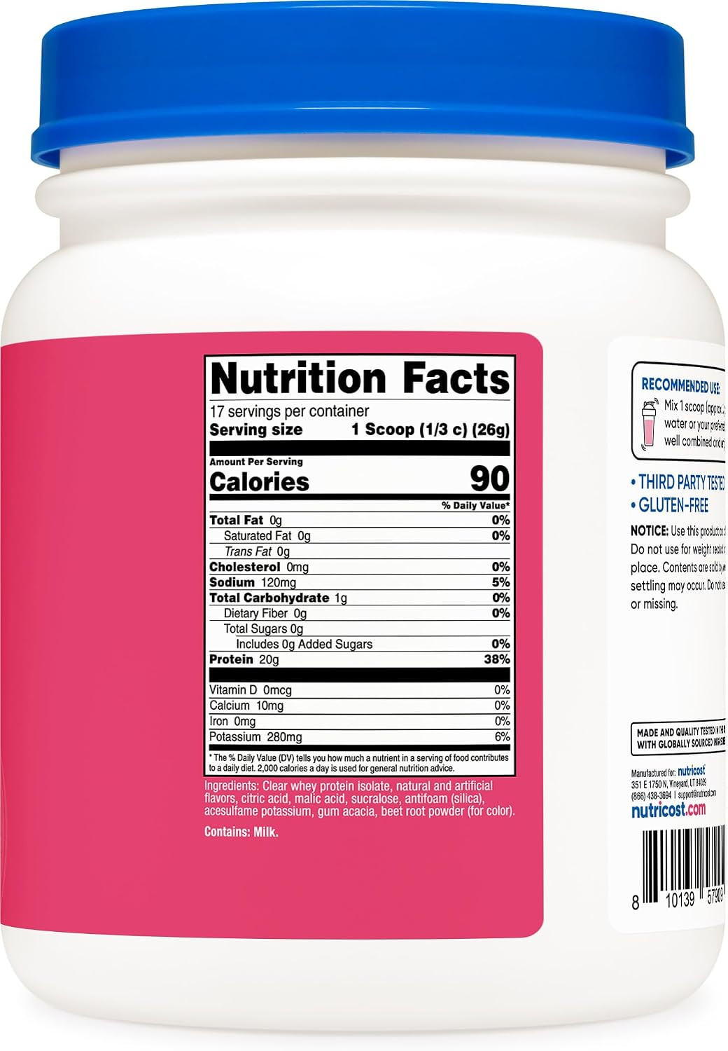 Clear Whey Protein Isolate Powder (Strawberry Banana) 1 LB – 20G Protein per Ser