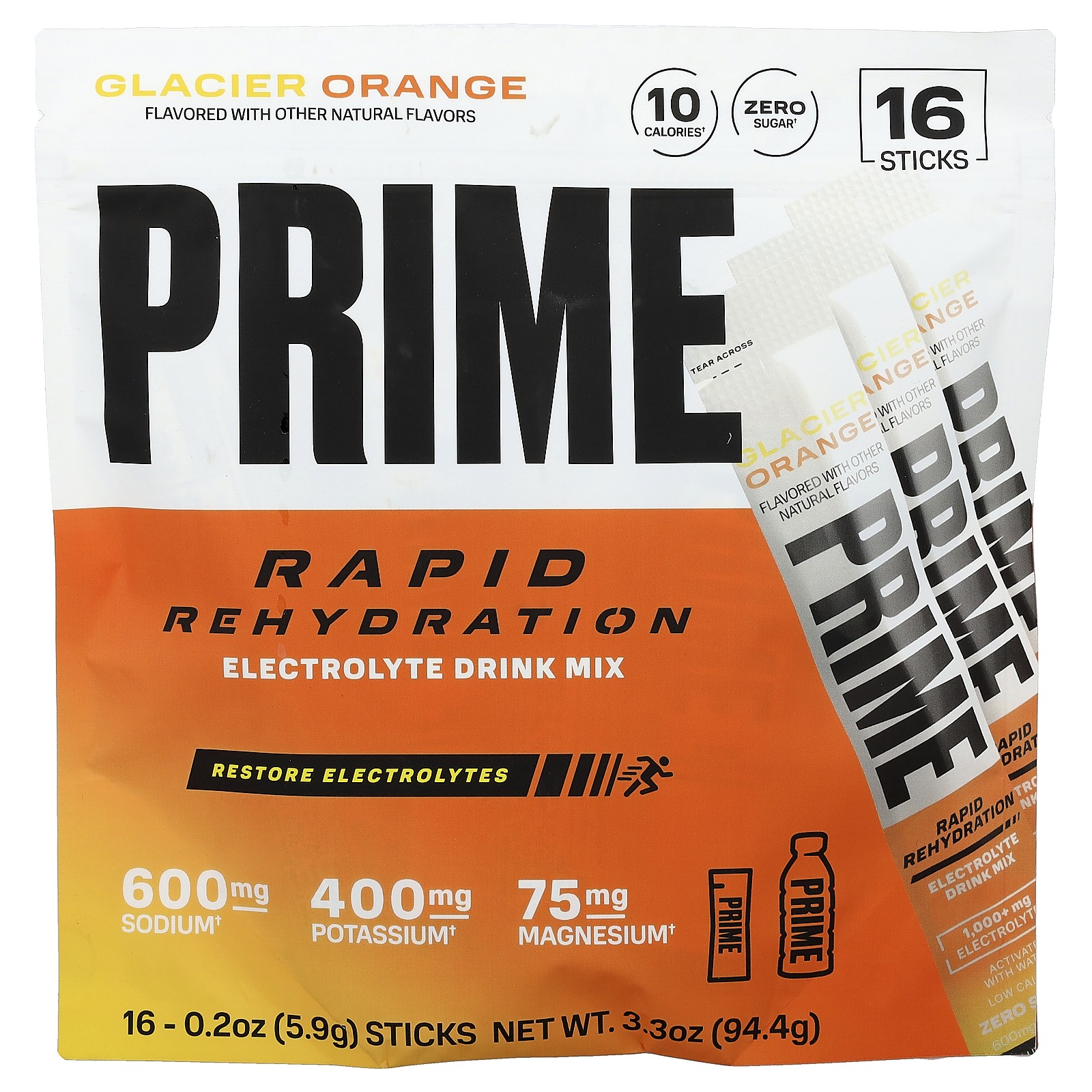 Rapid Rehydration, Electrolyte Drink Mix, Glacier Orange, 16 Sticks, 0.2 oz (5.9