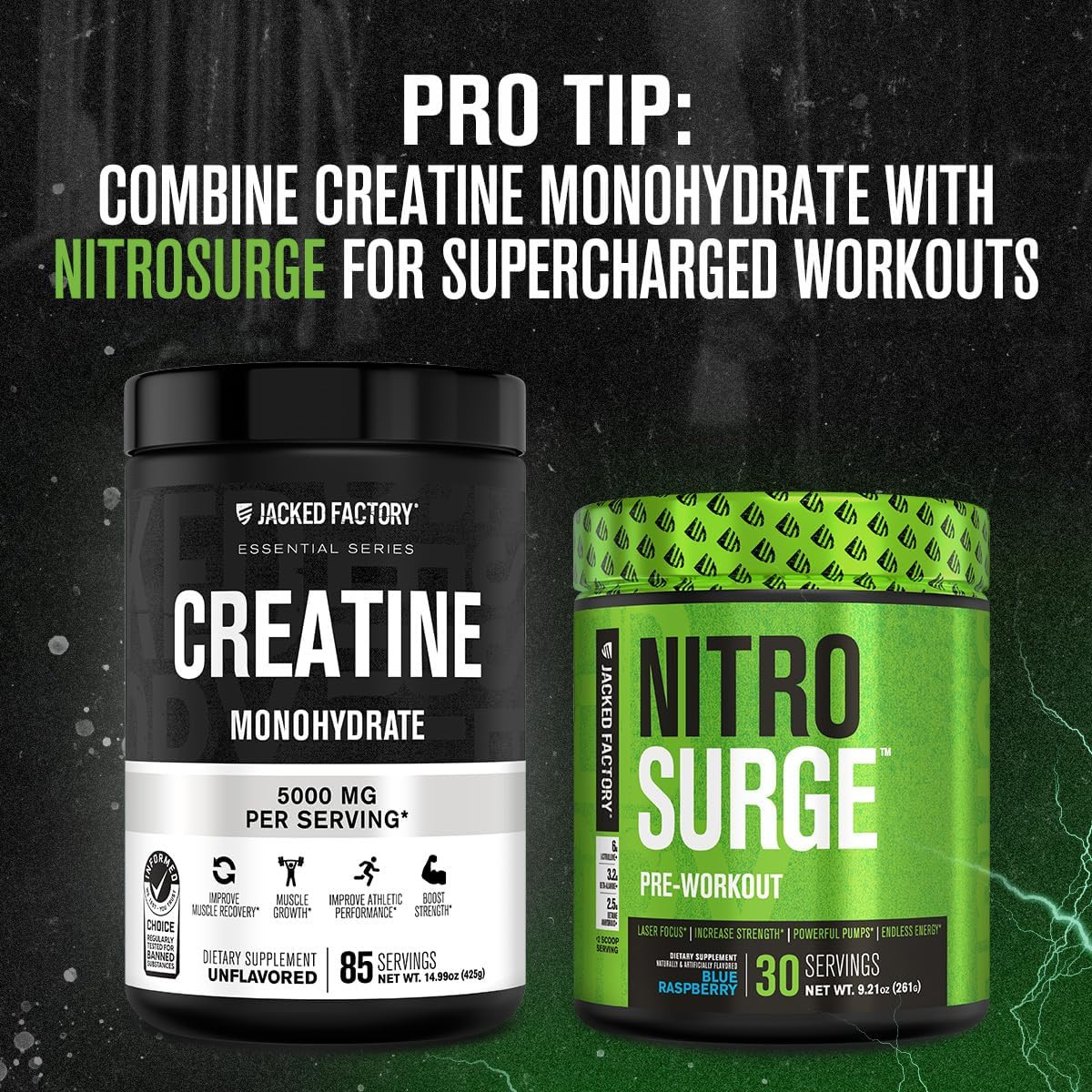 Jacked Factory Creatine Monohydrate Powder 425g – 5g Daily Creatine Supplement f