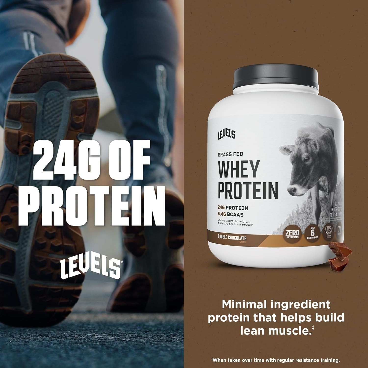 Levels Grass Fed Whey Protein Powder, No Artificials, 24G of Protein, Double Cho