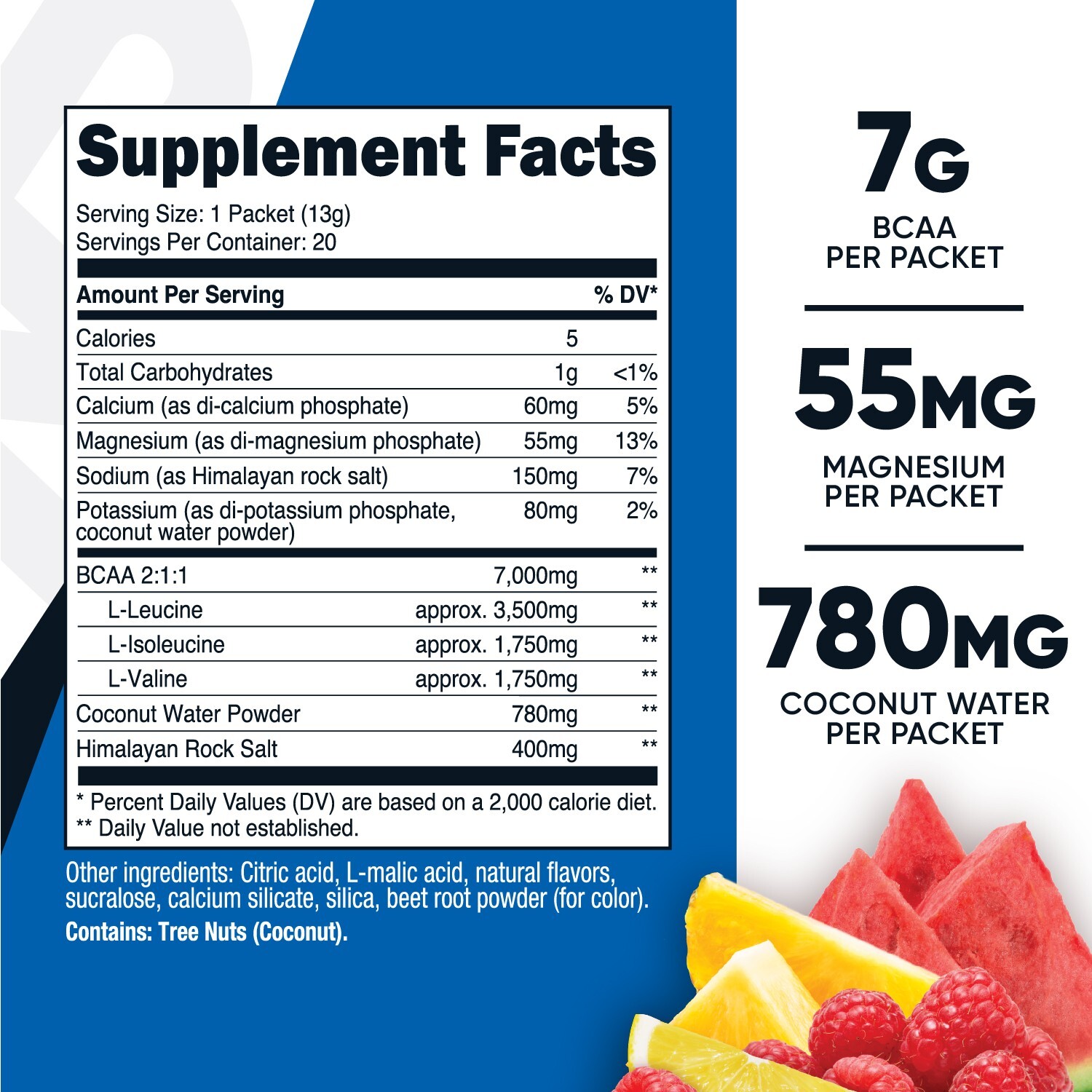 Nutricost BCAA+ Hydration Fruit Punch Flavor (20 Stickpacks) – Gluten-Free