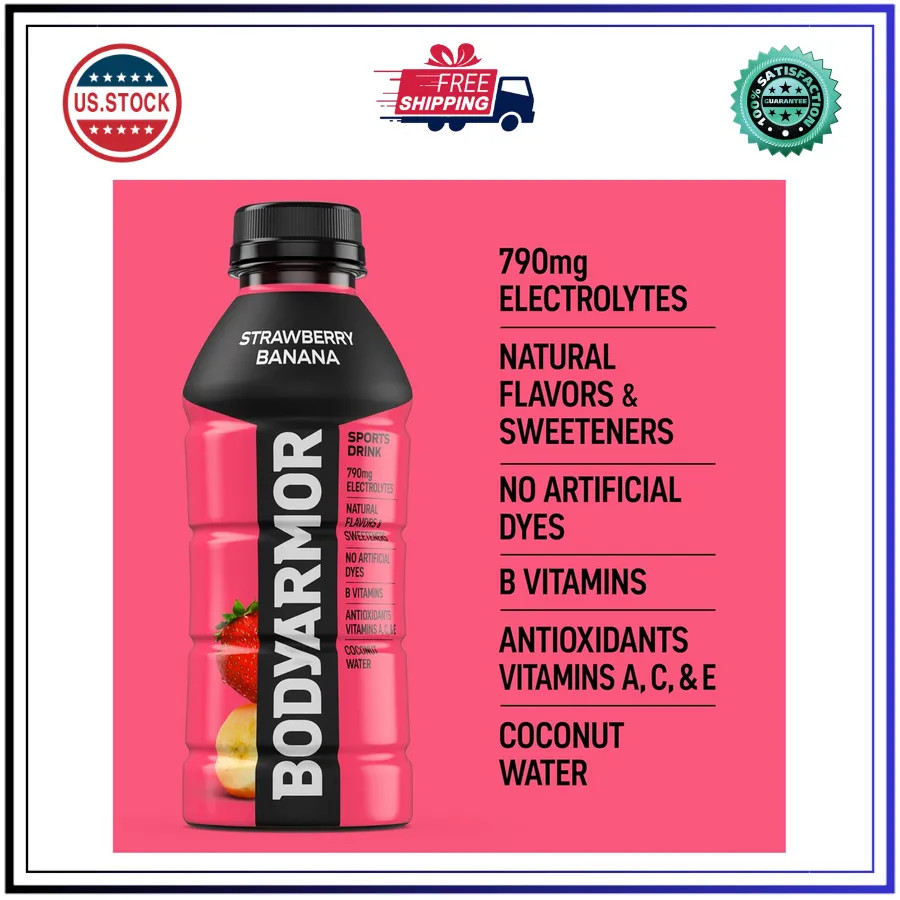 BODYARMOR Sports Drink Strawberry Banana 16 Fl Oz Bottles 12 Pack Hydration