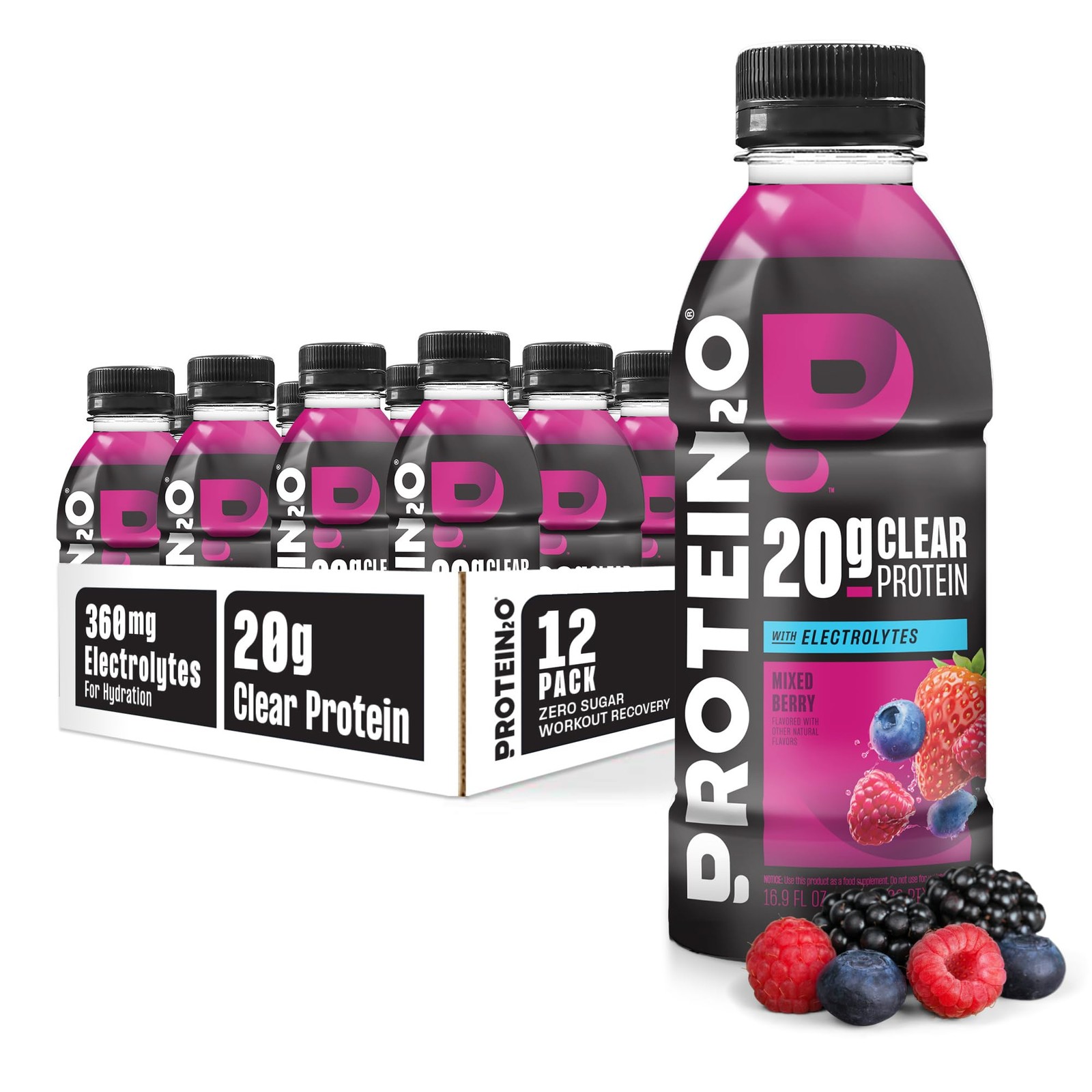 Protein2o Hydration Drink – 2-in-1 Liquid Clear Whey 16.9 Fl Oz (Pack of 12)