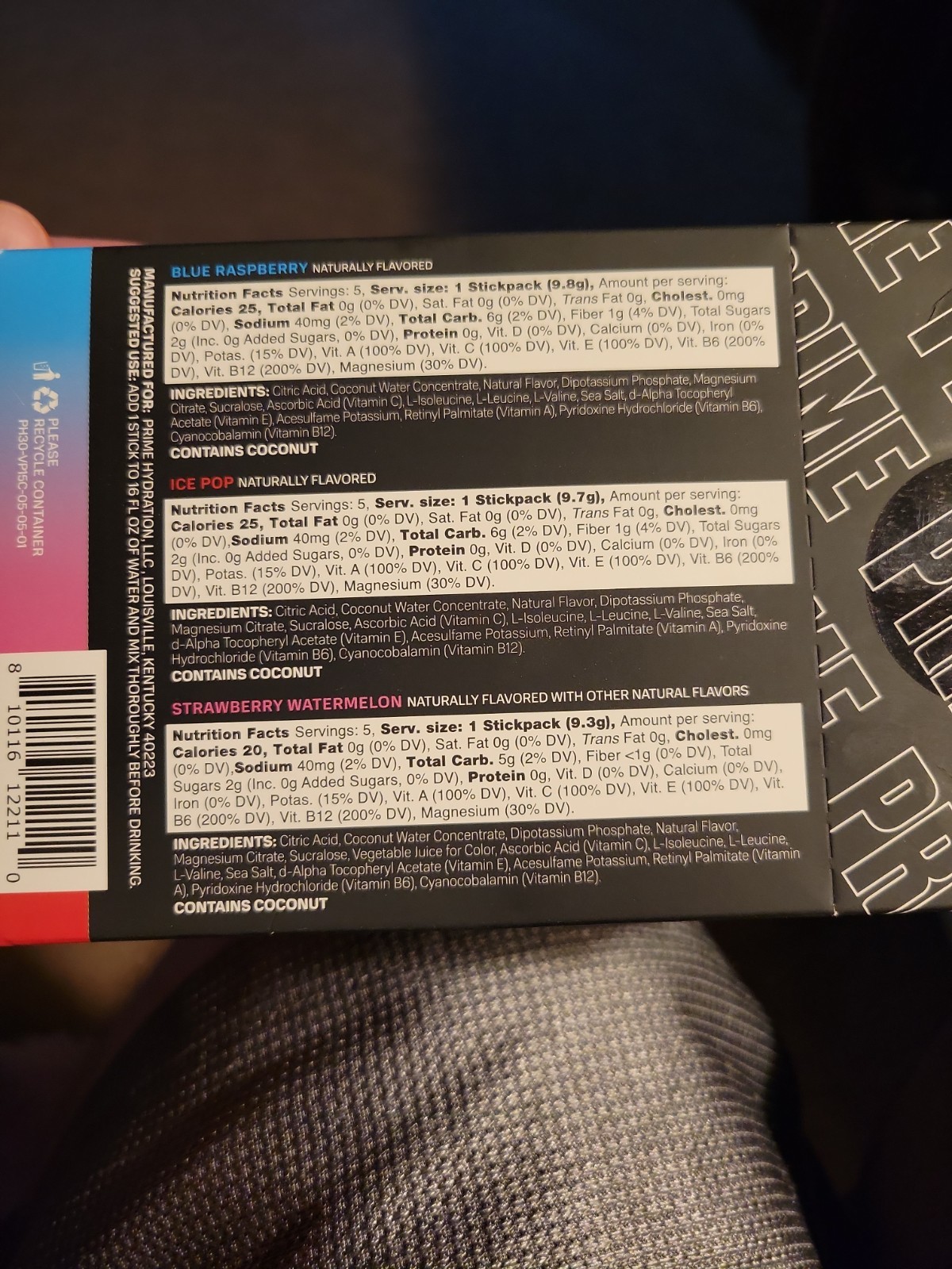Prime Hydration Variety Pack 8 Boxs 120 Strawberry Watermelon Rasberry Ice Pop