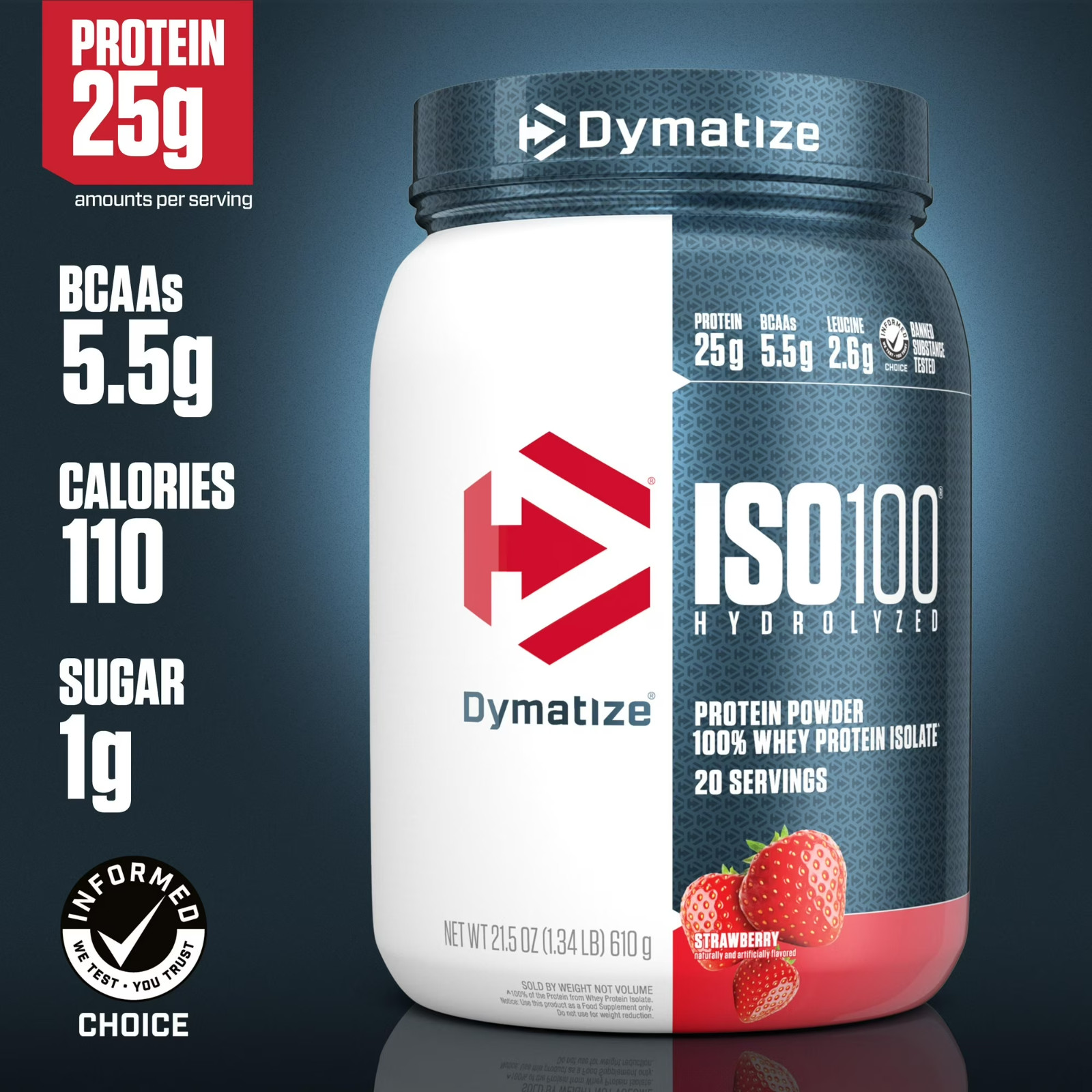 Dymatize ISO100 Hydrolyzed Whey Isolate Protein Powder, 25g Protein, Strawberry