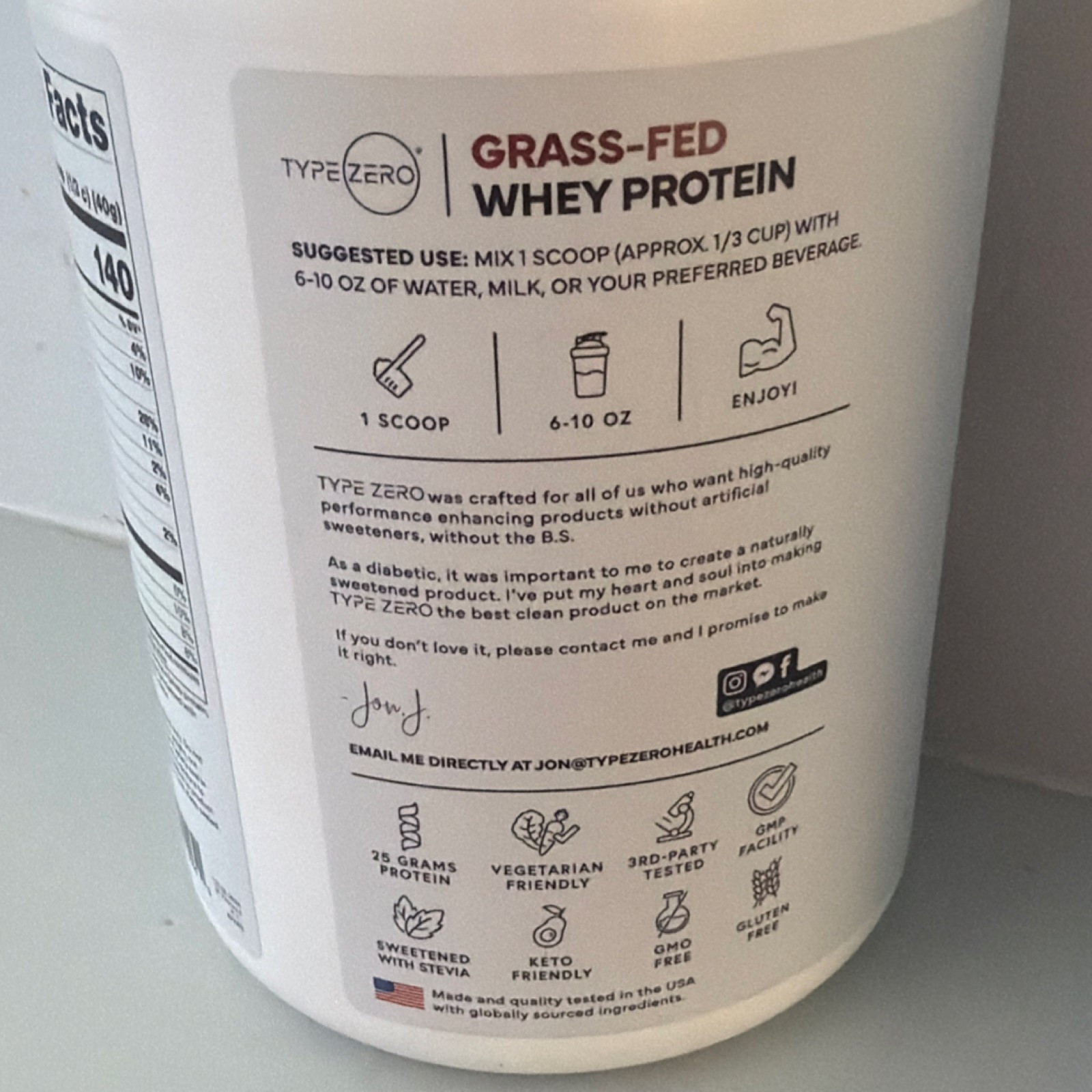 Type Zero Grass-Fed Whey Protein Powder 2lb Keto Friendly Stevia Gluten-Free 2LB