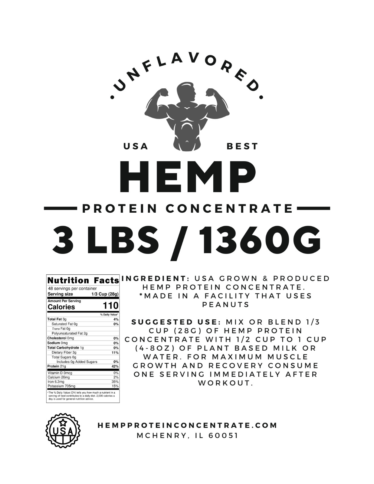 Hemp Heart Protein Concentrate, Premium USA Grown, Pure Natural, Non-GMO