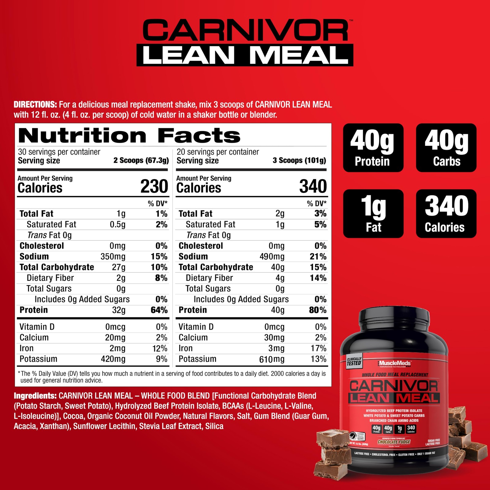 Musclemeds Carnivor Lean Meal Whole Food Meal Replacement Shake Mre Beef