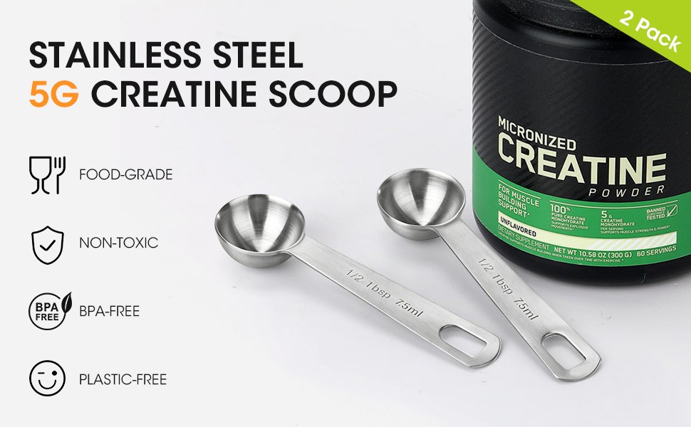 Aieve 5g Creatine Scoop,2 Pack Stainless Steel Measuring Scoops for Creatine