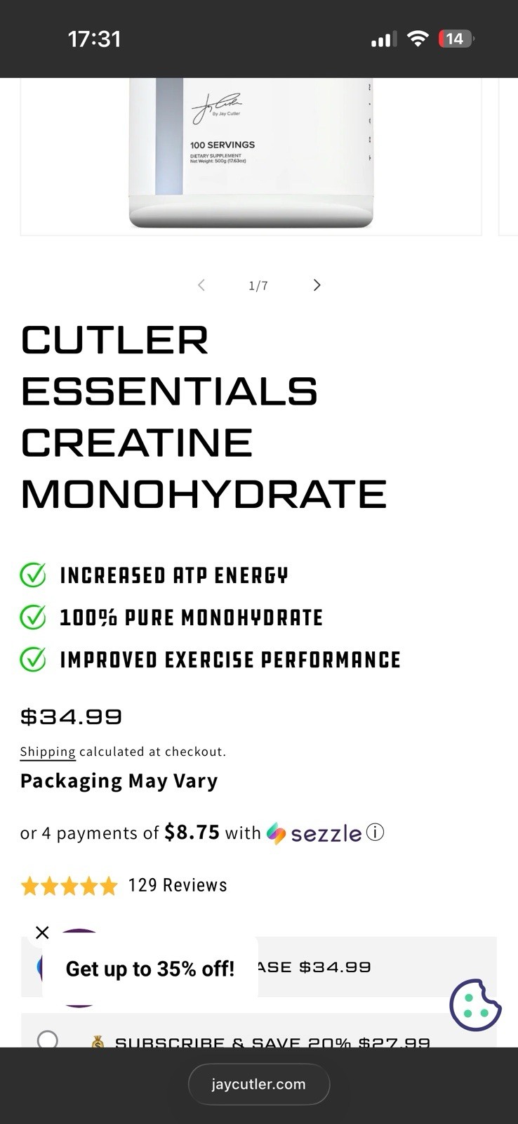 Cutler Essentials Creatine Monohydrate Unflavored Powder 500g 100 Servings