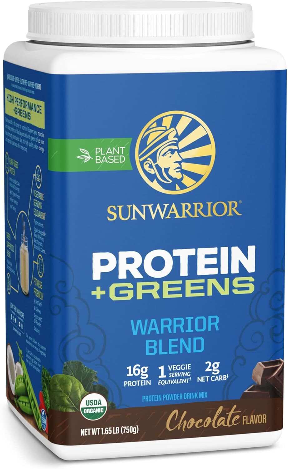 Sunwarrior Warrior Blend Protein Greens Powder Chocolate Flavored 30 Servings