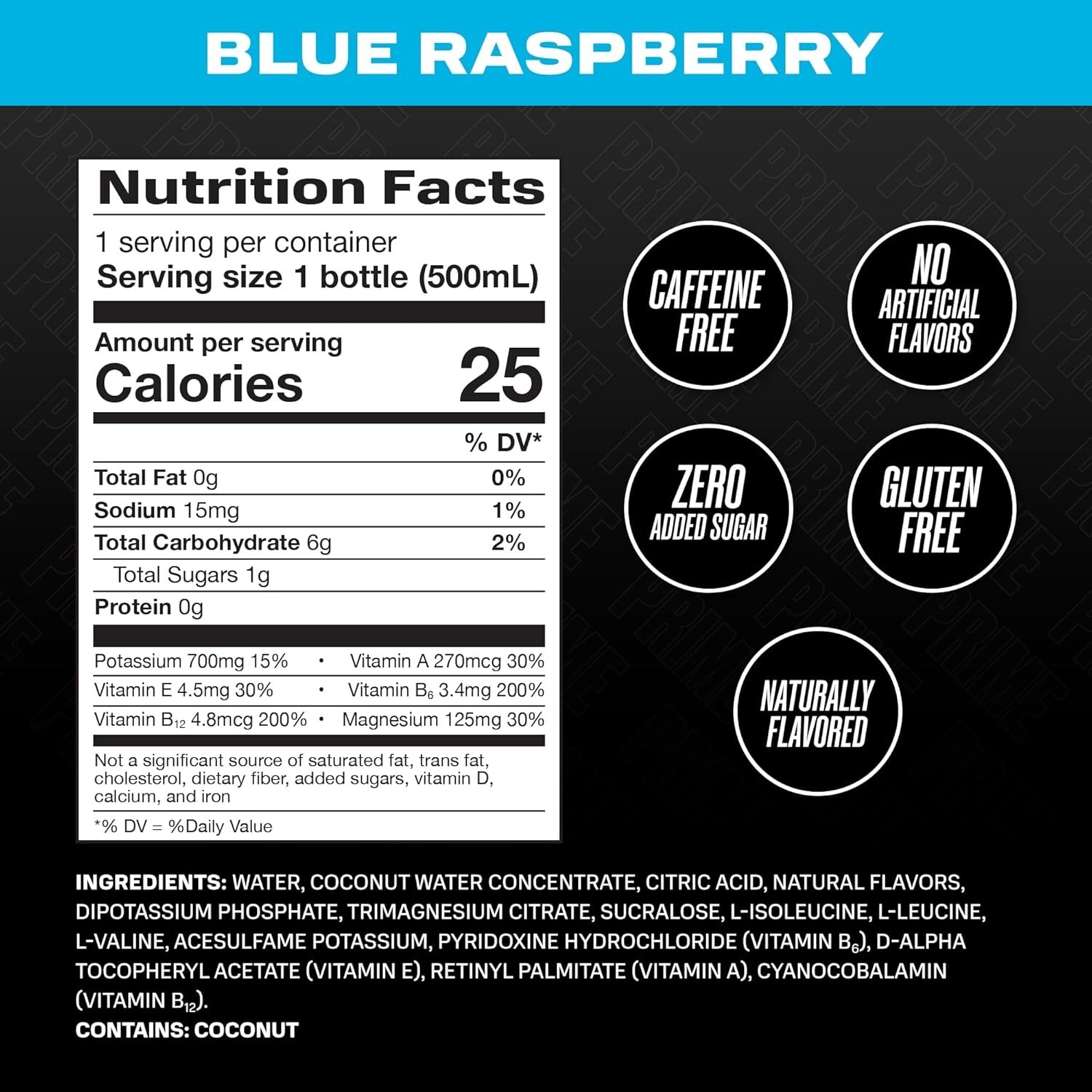 PRIME Hydration – Electrolytes Enhanced Drink – Blue Raspberry, 16.9oz (12 Pack)