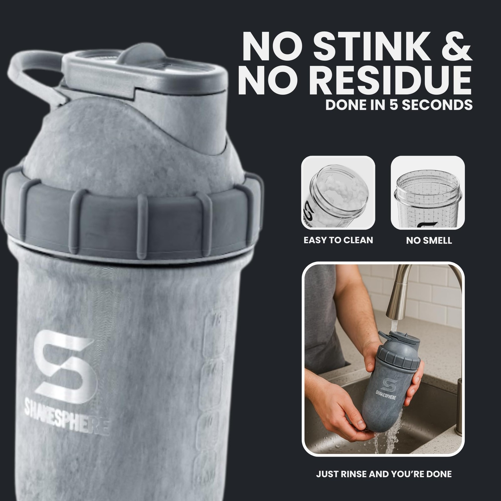 Shakesphere Stainless Steel Shaker Bottle – 24Oz Insulated Protein Shaker