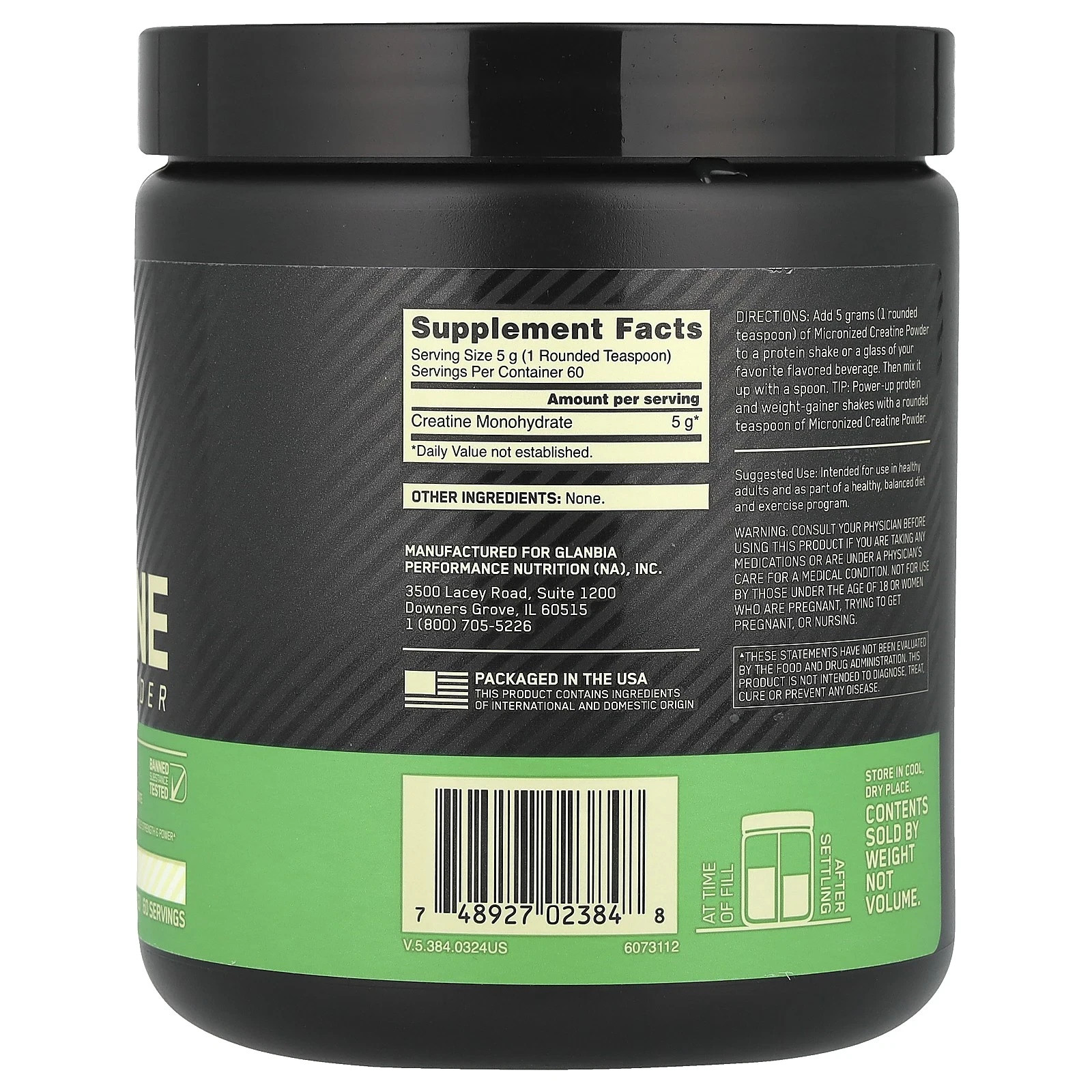 Optimum Nutrition Micronized Creatine Powder 60 Servings Unflavored EXP 01/27