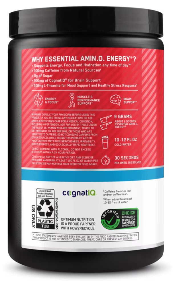 Optimum Nutrition Amino Energy Hydration + Focus Powder, Strawberry Burst 9.5 oz