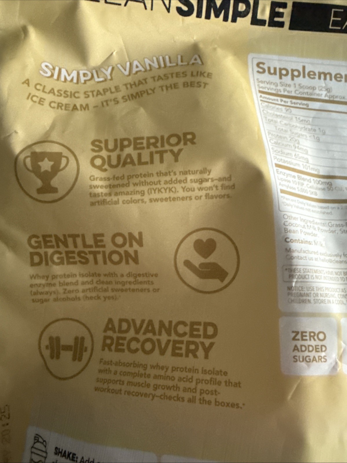 Clean Simple Eats Protein Powder Simply Vanilla – 20 Servings 17.6 Oz 500g