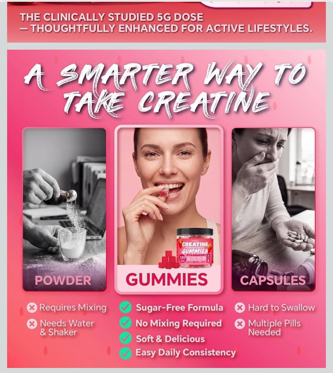 Frellanox Creatine Monohydrate Gummies Strawberry 120ct 5g +B12 Taurine