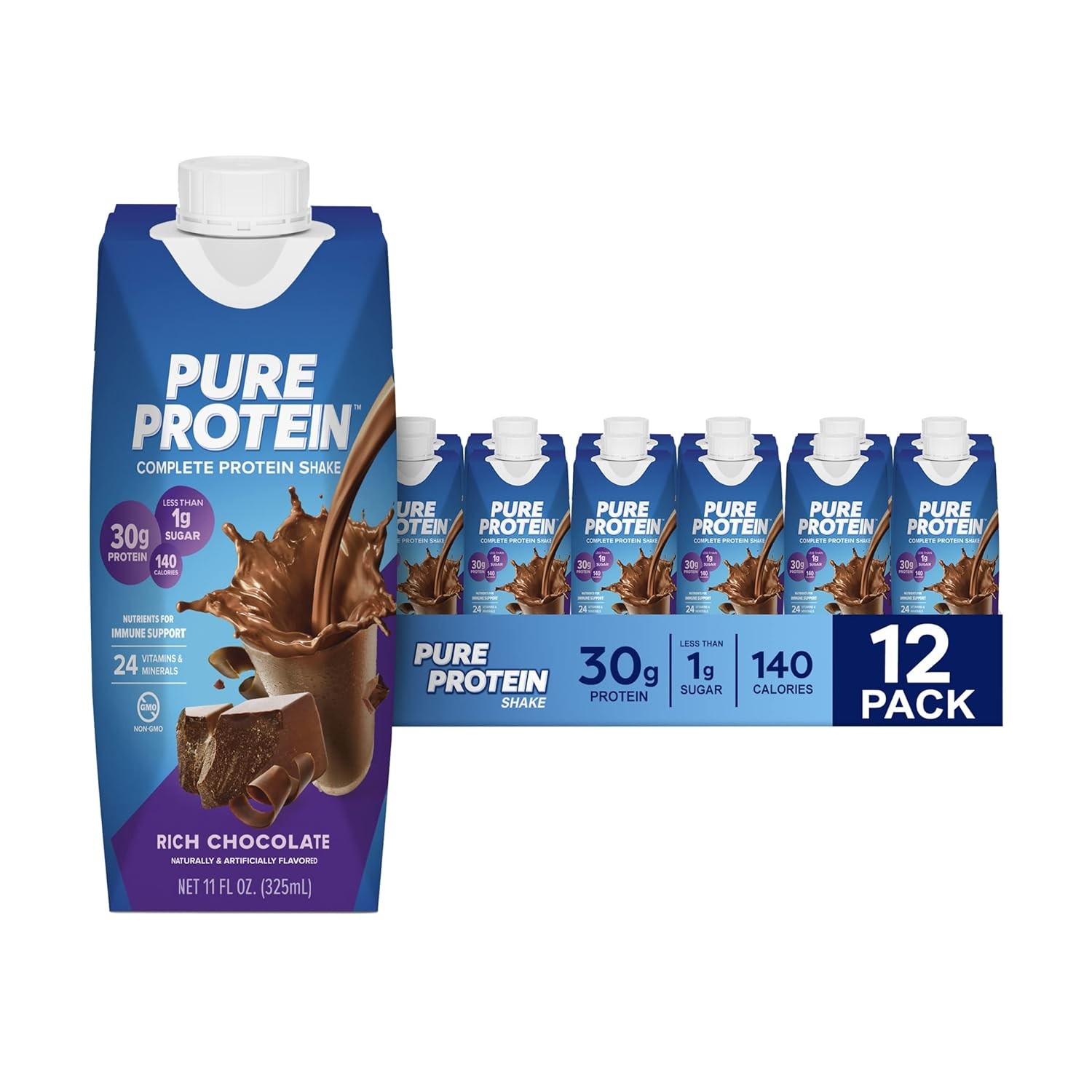 Pure Protein Vanilla Protein Shake 30g Complete Protein Vitamins A, C, D 12 Pack