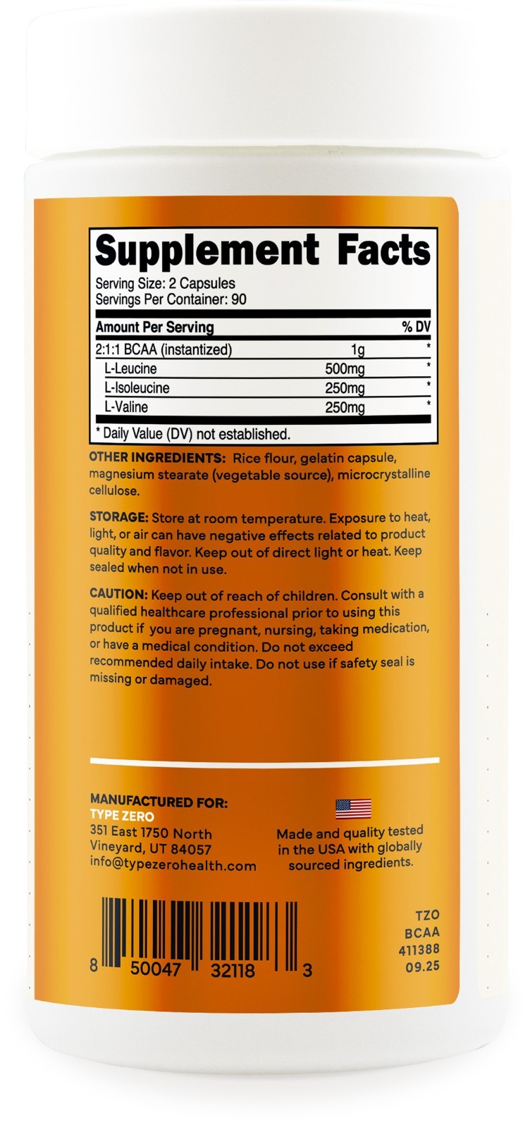 Type Zero BCAA 1000mg (180 Capsules, 90 Servings)