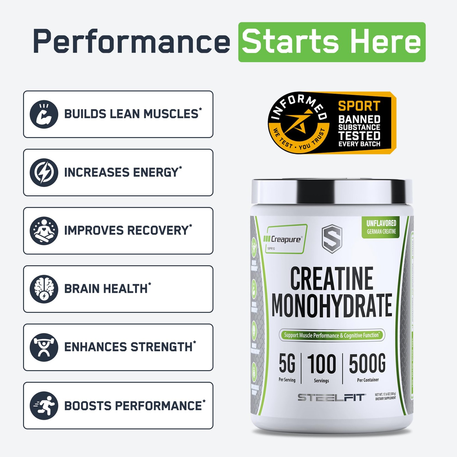 Creapure Creatine Monohydrate Powder, Unflavored – German Creatine Powder for…