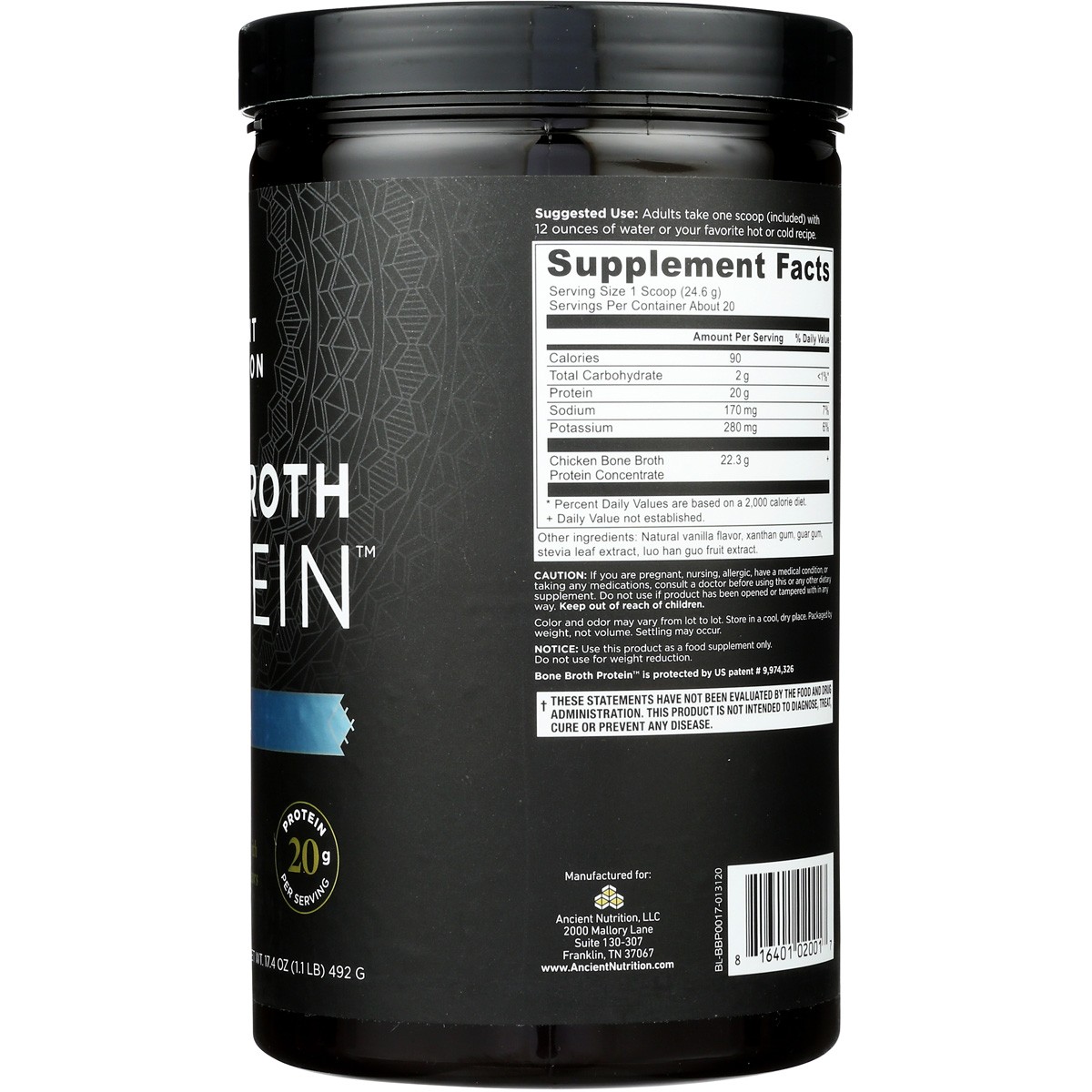 Ancient Nutrition Vanilla Bone Broth Protein Dietary Supplement Powder 1 Pack