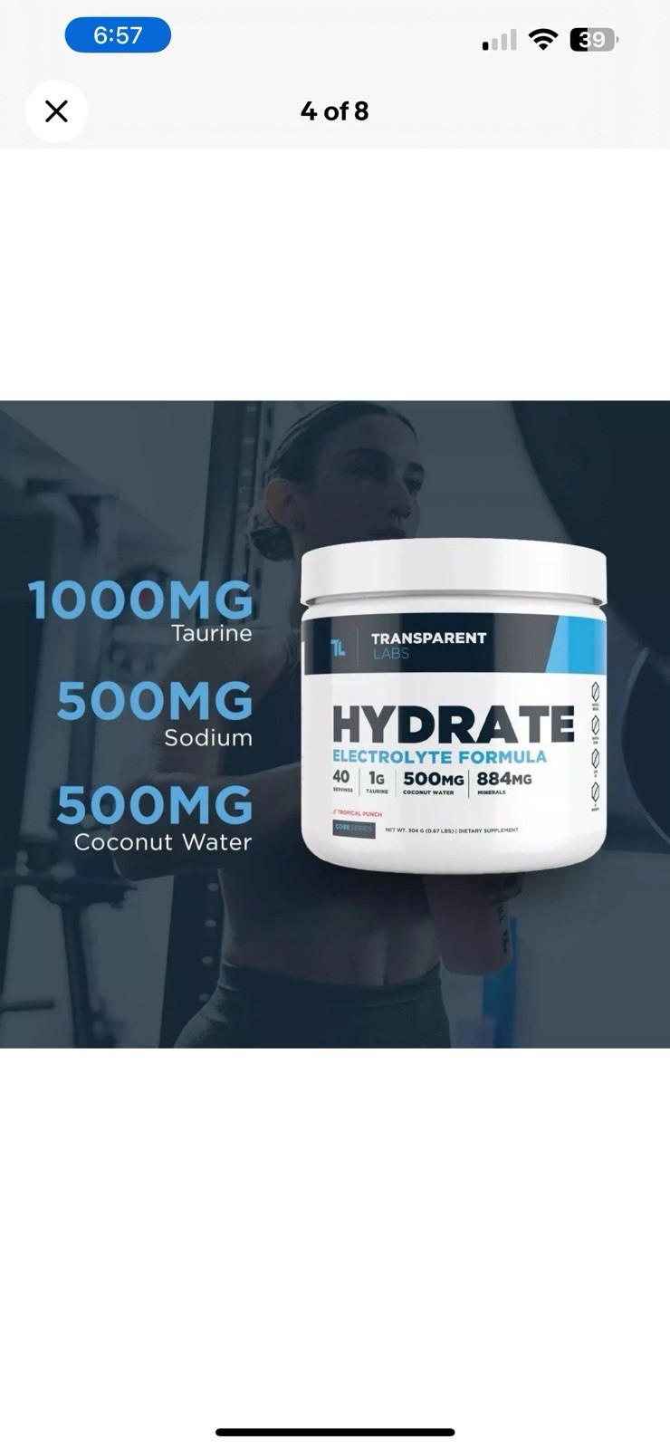 🍍🥥🍍Transparent Labs Hydrate Electrolyte Tropical Punch 40 Servings Exp 11/26