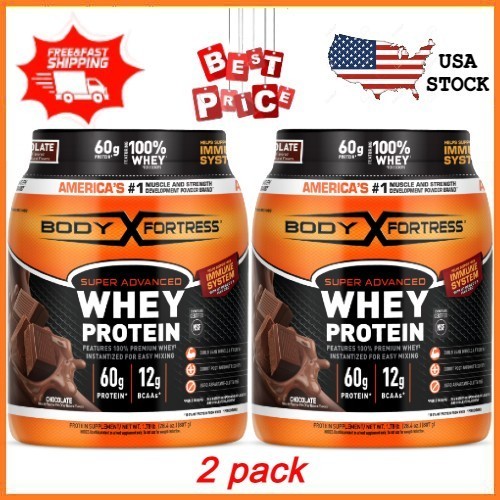 2 pack Body Fortress Super Advanced 100% Premium Whey Protein Powder, Chocolate
