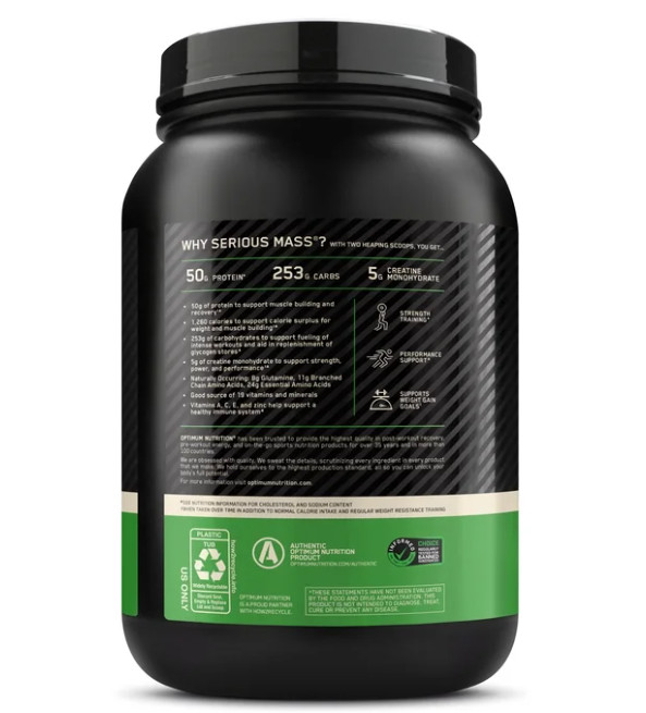 Optimum Nutrition Serious Mass Weight Gainer, Vanilla, 3 lb