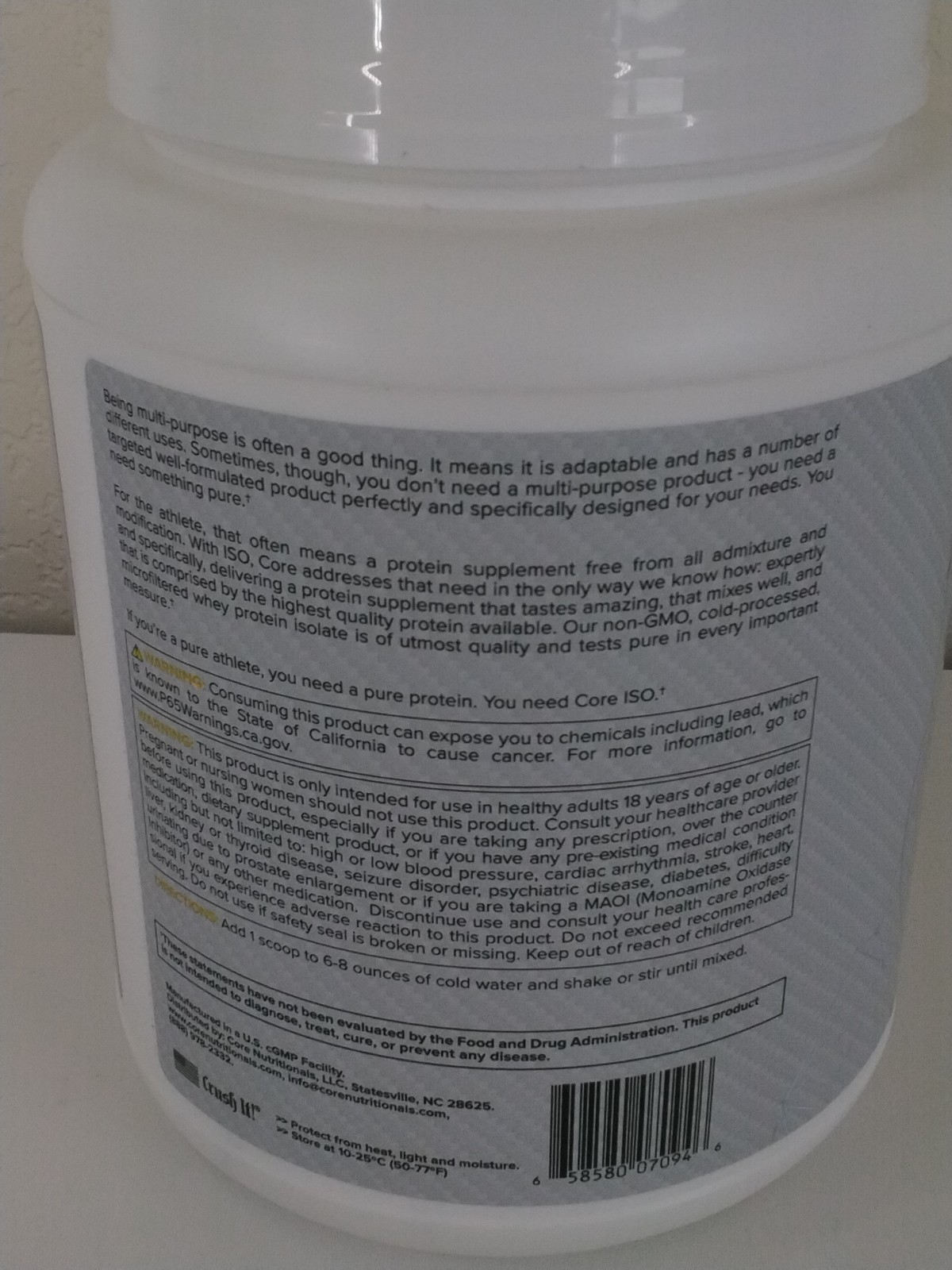 Core Nutritionals ISO Ultra-Pure Isolate Whey Protein 2lb Lemon Pound Cake