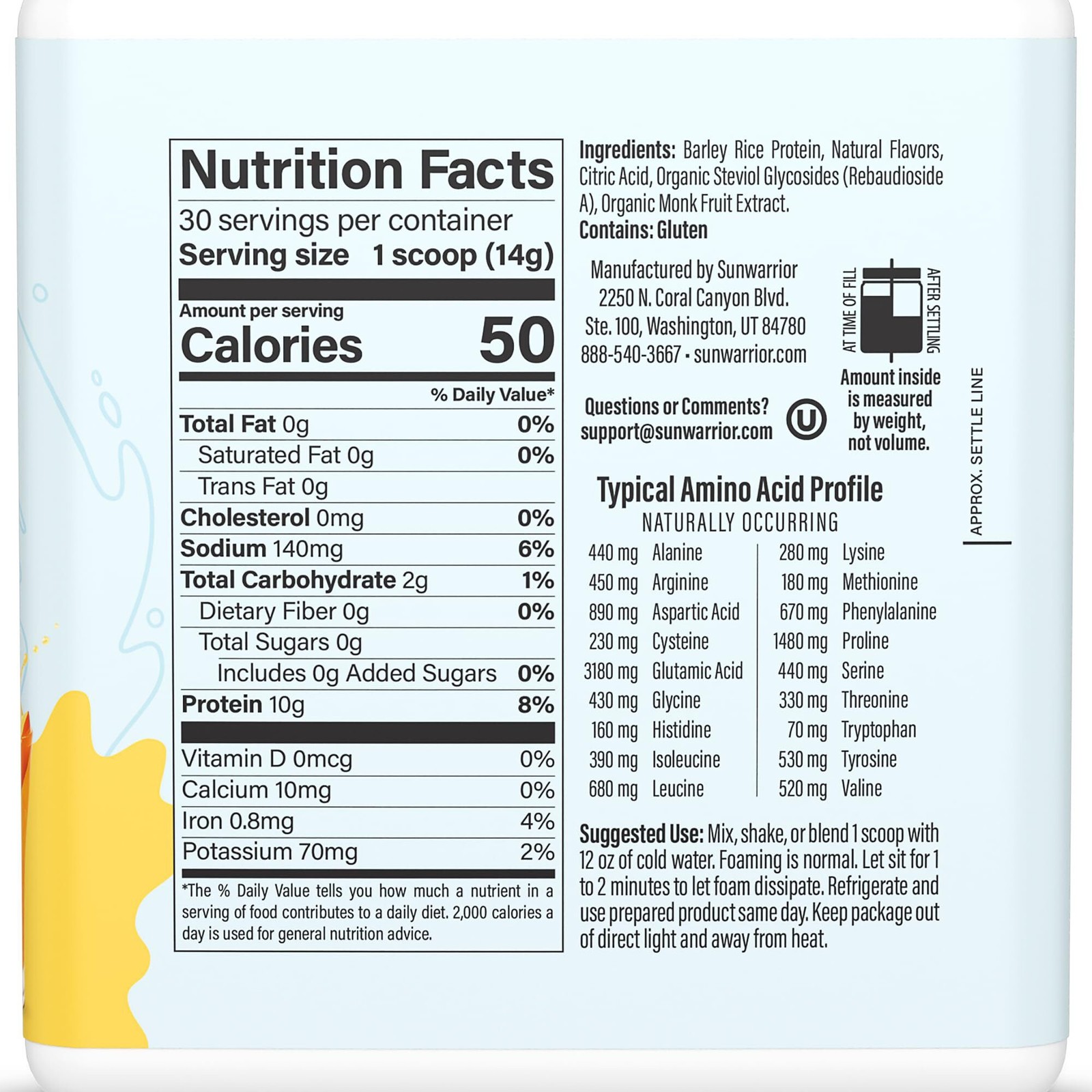 4/27 Sunwarrior Clear Protein Powder Plant-Based Water Mix, Vegan and Refreshing