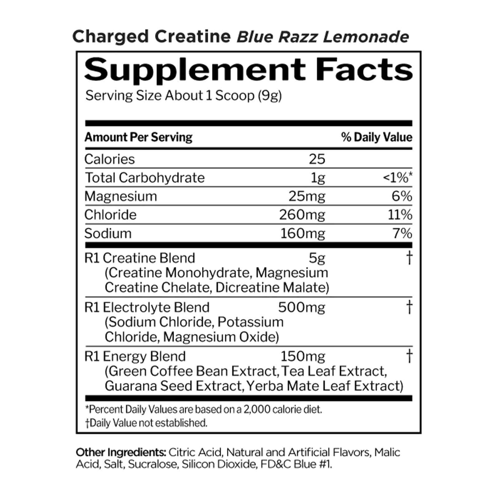 RULE 1 Charged Creatine 30 serv Blue Razz Lemonade Energized Creatine 270g