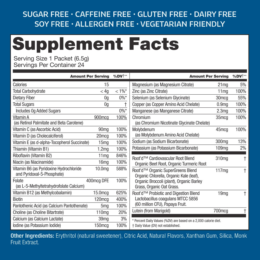 Rootd – Powder MULTIvitamin for Men with Electrolytes – 24 Vitamins & Minerals