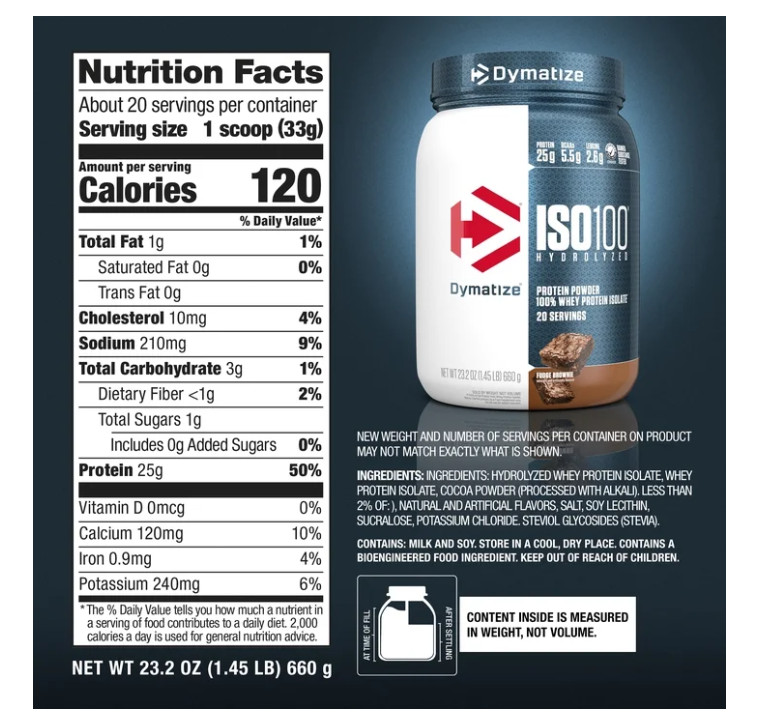 Dymatize ISO100 Hydrolyzed Whey Fudge Brownie 20 Servings 25g Protein